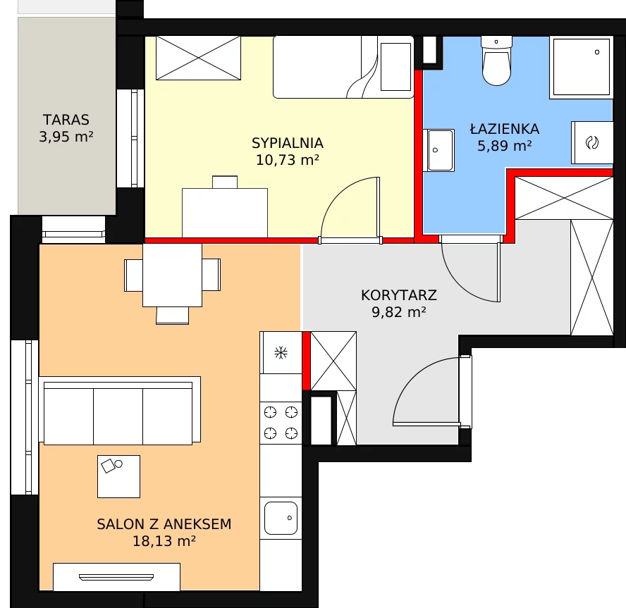 2 pokoje, mieszkanie 45,81 m², parter, oferta nr E.0.91, Helenów Park, Łódź, Bałuty, Bałuty-Doły, ul. Smugowa / Źródłowa