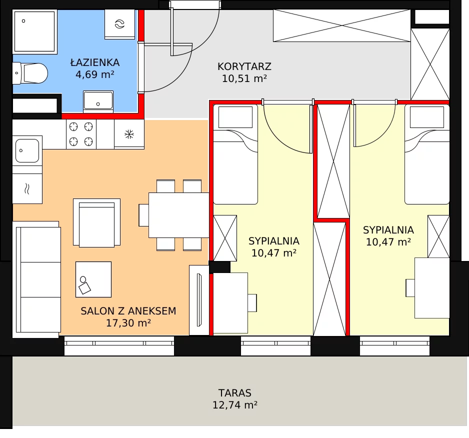 Mieszkanie 56,32 m², piętro 1, oferta nr F.1.116, Helenów Park, Łódź, Bałuty, Bałuty-Doły, ul. Smugowa / Źródłowa