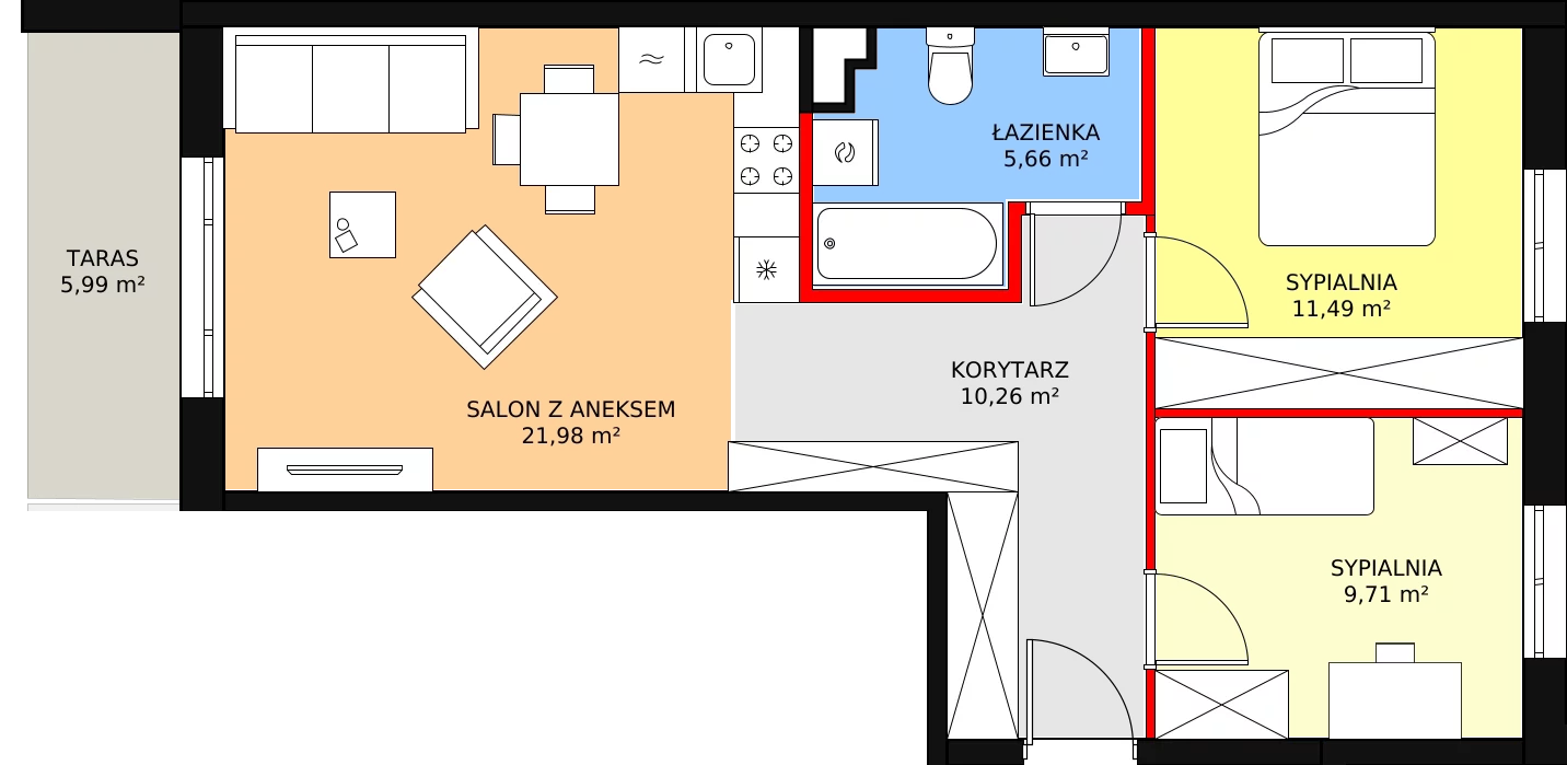 3 pokoje, mieszkanie 61,07 m², piętro 4, oferta nr C.4.71, Helenów Park, Łódź, Bałuty, Bałuty-Doły, ul. Smugowa / Źródłowa