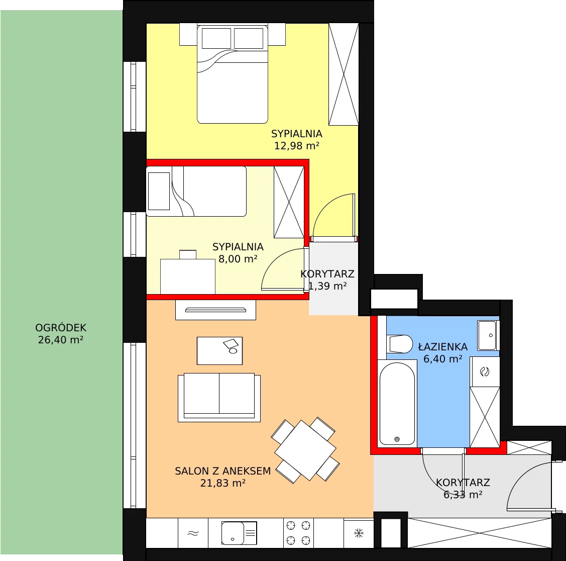 3 pokoje, mieszkanie 58,88 m², parter, oferta nr 3, Apartamenty Mikusińskiego, Katowice, Wełnowiec-Józefowiec, ul. prof. Mikusińskiego / Józefowska