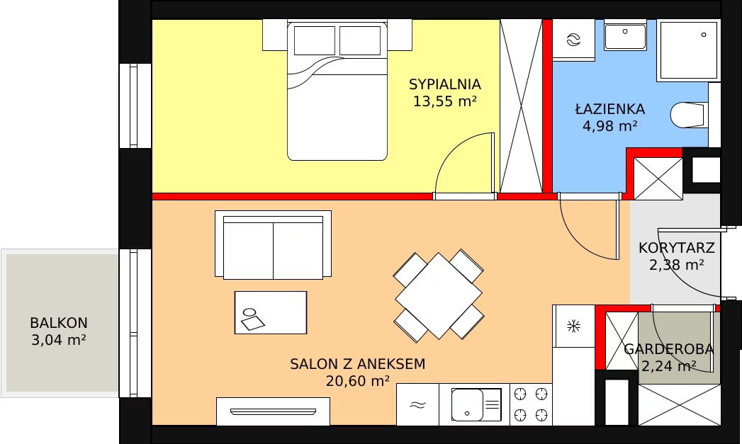 Mieszkanie 45,27 m², piętro 1, oferta nr 7, Apartamenty Mikusińskiego, Katowice, Wełnowiec-Józefowiec, ul. prof. Mikusińskiego / Józefowska