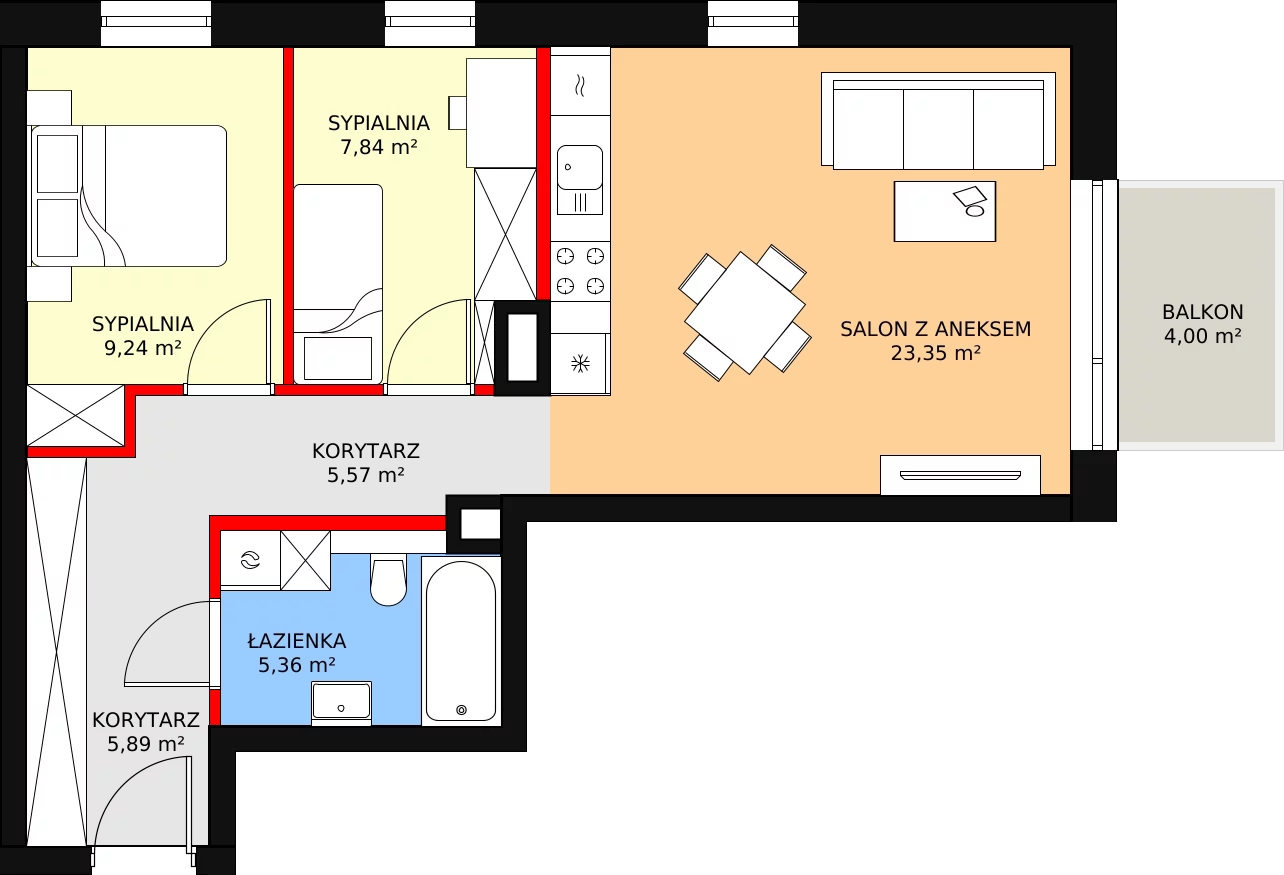 3 pokoje, mieszkanie 59,06 m², piętro 1, oferta nr 11, Apartamenty Mikusińskiego, Katowice, Wełnowiec-Józefowiec, ul. prof. Mikusińskiego / Józefowska