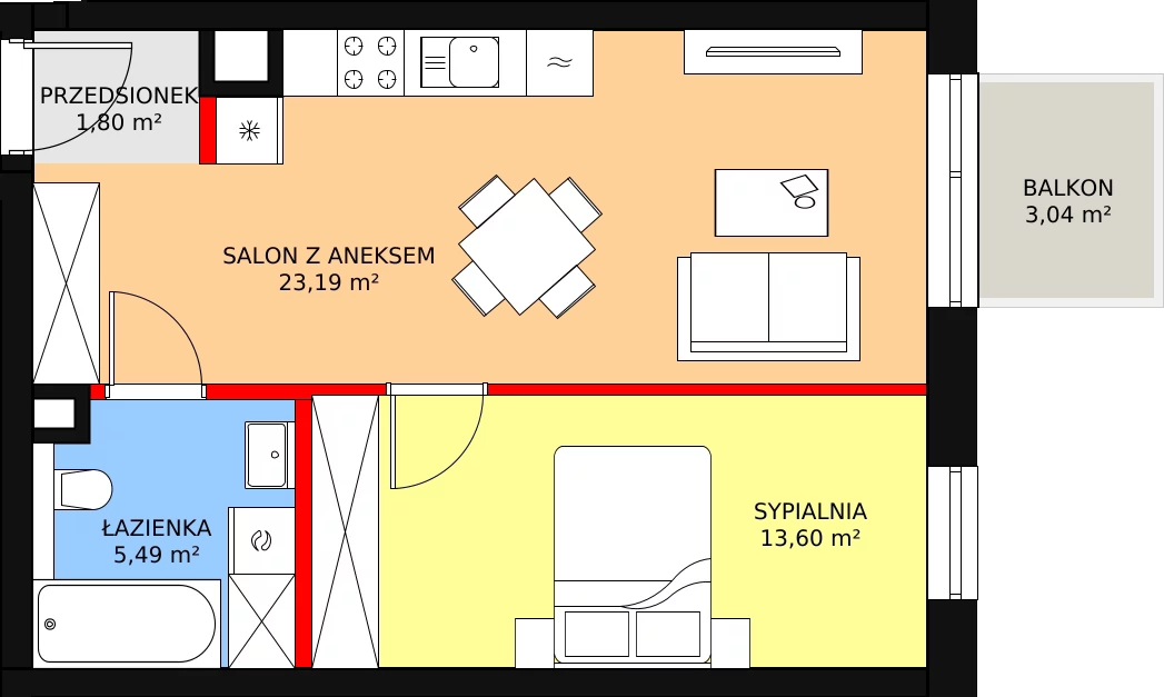 Mieszkanie 45,38 m², piętro 1, oferta nr 13, Apartamenty Mikusińskiego, Katowice, Wełnowiec-Józefowiec, ul. prof. Mikusińskiego / Józefowska