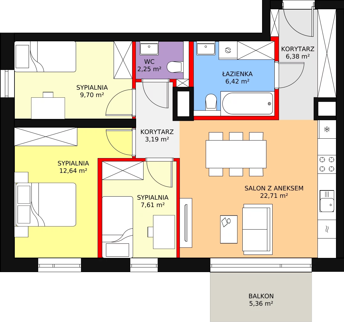 Mieszkanie 73,36 m², piętro 2, oferta nr 16, Apartamenty Mikusińskiego, Katowice, Wełnowiec-Józefowiec, ul. prof. Mikusińskiego / Józefowska