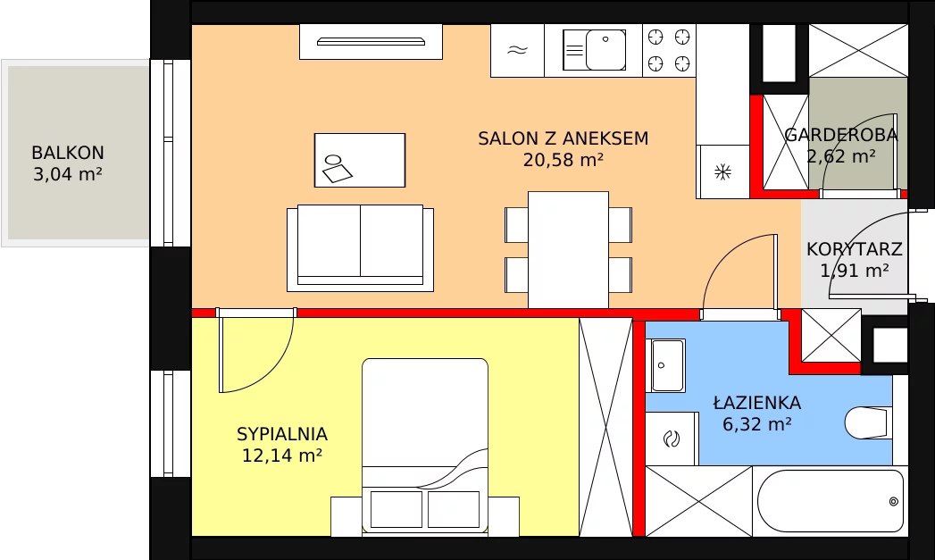 Mieszkanie 45,23 m², piętro 2, oferta nr 18, Apartamenty Mikusińskiego, Katowice, Wełnowiec-Józefowiec, ul. prof. Mikusińskiego / Józefowska