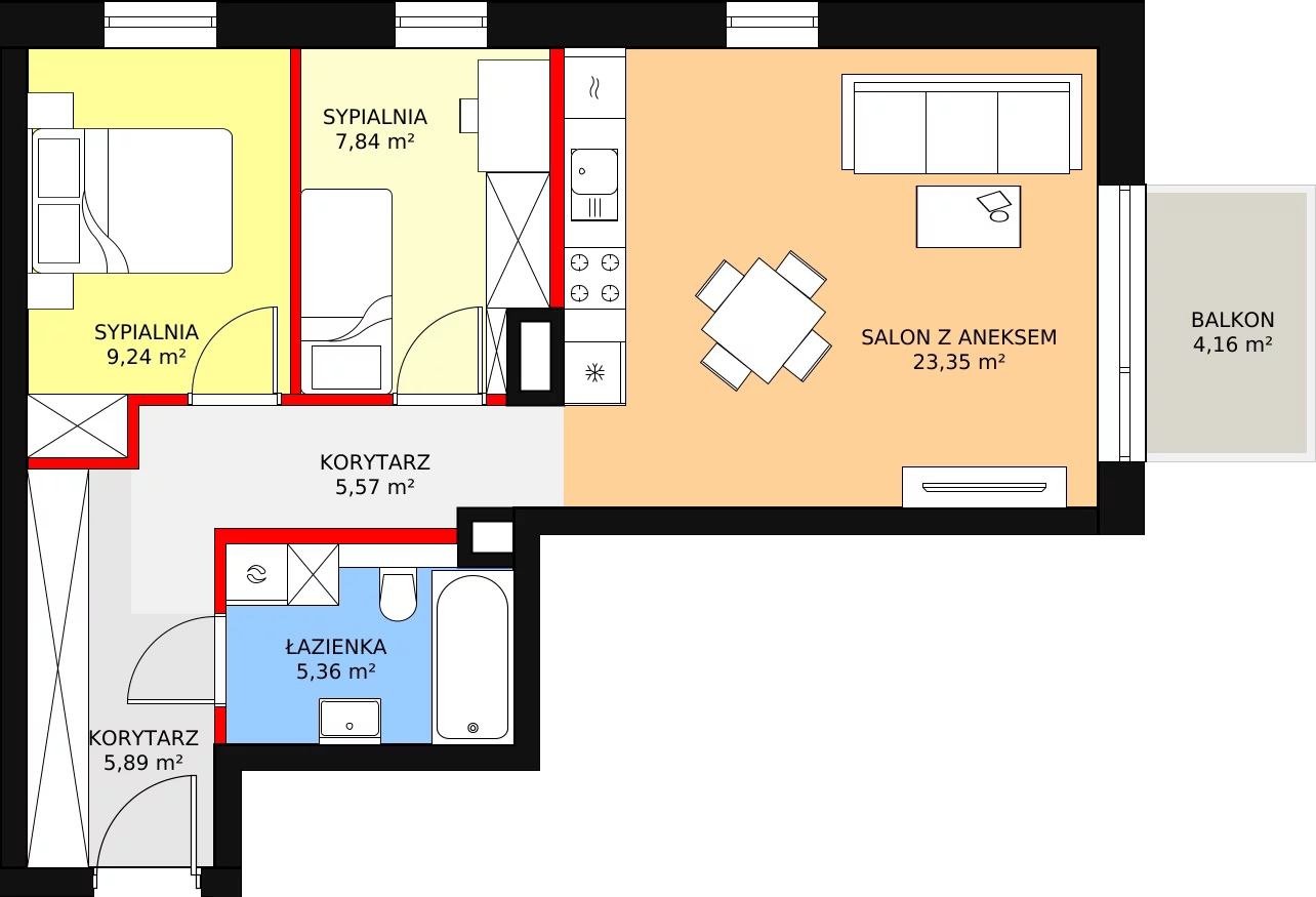 Mieszkanie 59,06 m², piętro 2, oferta nr 21, Apartamenty Mikusińskiego, Katowice, Wełnowiec-Józefowiec, ul. prof. Mikusińskiego / Józefowska