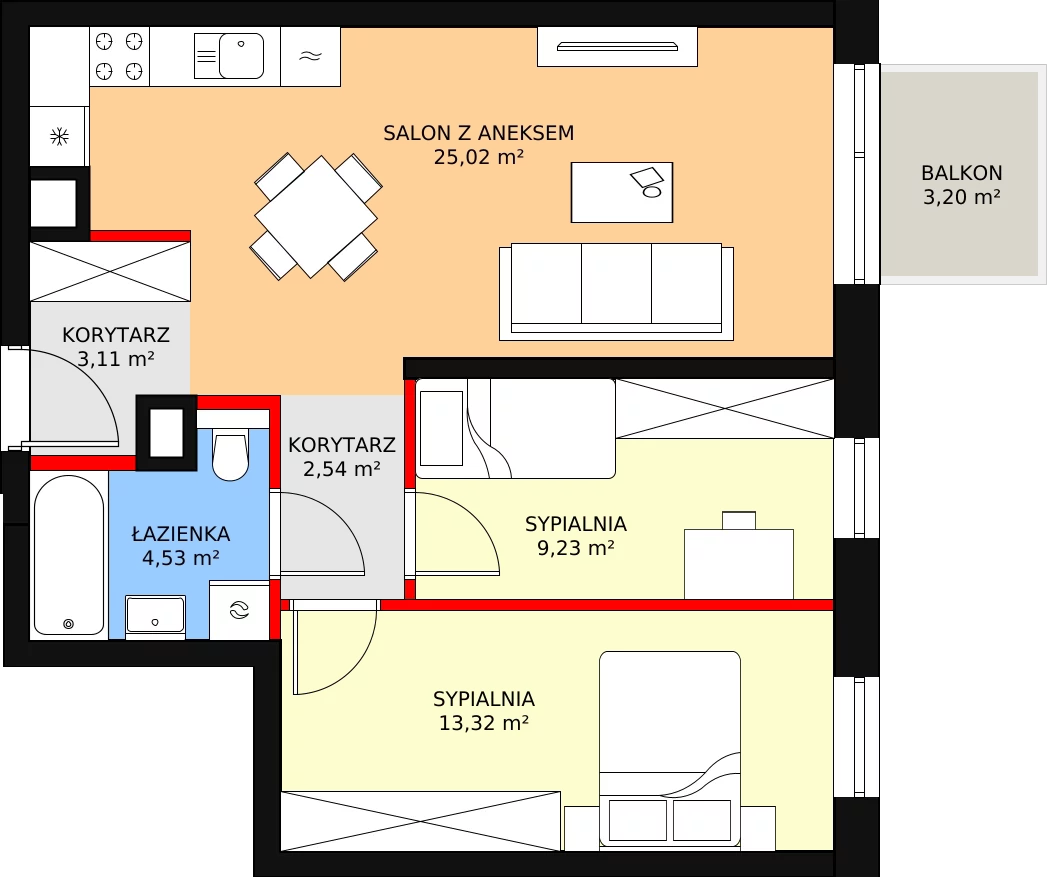 Mieszkanie 59,19 m², piętro 3, oferta nr 24, Apartamenty Mikusińskiego, Katowice, Wełnowiec-Józefowiec, ul. prof. Mikusińskiego / Józefowska