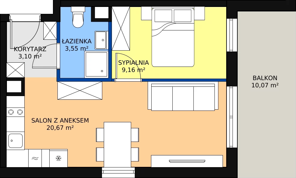 Nowy apartament, 37,42 m², 2 pokoje, 2 piętro, oferta nr B/202