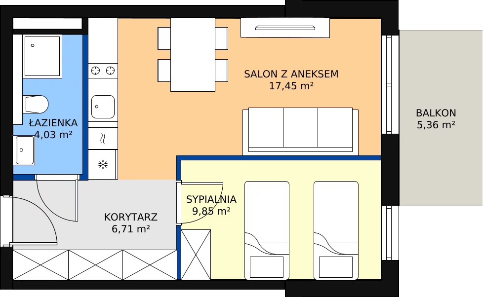 Zalety apartamentu 39.12 m², B/301