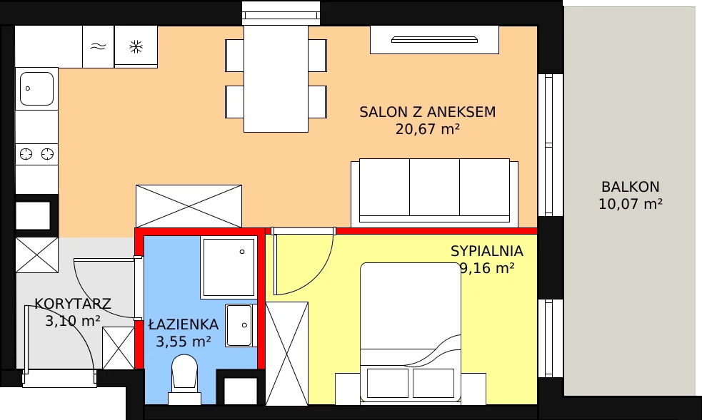 Nowy apartament, 37,41 m², 2 pokoje, 2 piętro, oferta nr C/208