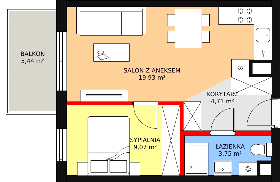 Mieszkanie 38,74 m², piętro 5, oferta nr A.A.5.47, Osiedle Artystyczne, Żyrardów, ul. Legionów Polskich