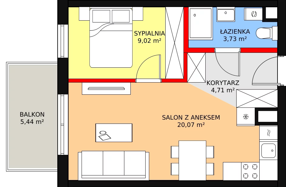 Mieszkanie 38,82 m², piętro 5, oferta nr A.A.5.48, Osiedle Artystyczne, Żyrardów, ul. Legionów Polskich