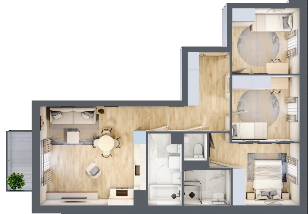 4 pokoje, mieszkanie 75,16 m², piętro 3, oferta nr 95, Nova Dworcowa Apartamenty, Mszczonów, ul. Dworcowa 40