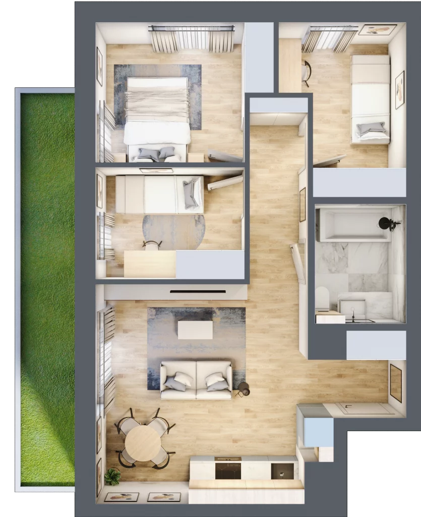 4 pokoje, mieszkanie 60,24 m², parter, oferta nr C.0.7, Apartamenty Widok etap II, Skierniewice, Widok, ul. Armii Krajowej 63
