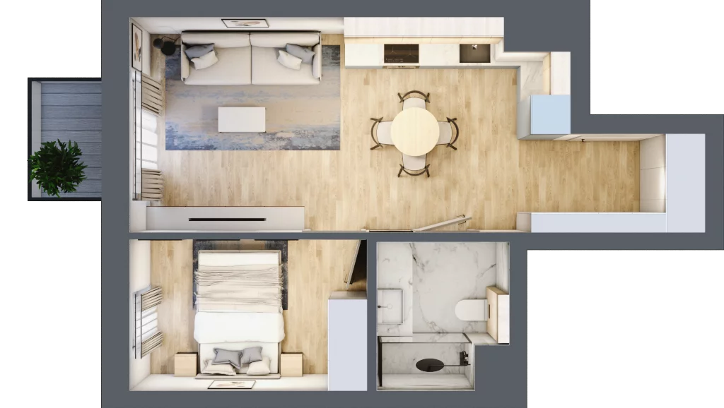 2 pokoje, mieszkanie 38,61 m², piętro 1, oferta nr C.1.8, Apartamenty Widok etap II, Skierniewice, Widok, ul. Armii Krajowej 63
