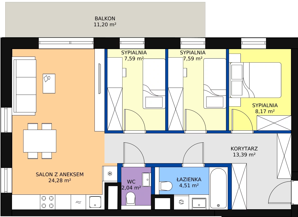 Zalety mieszkania 70.66 m², C.1.10