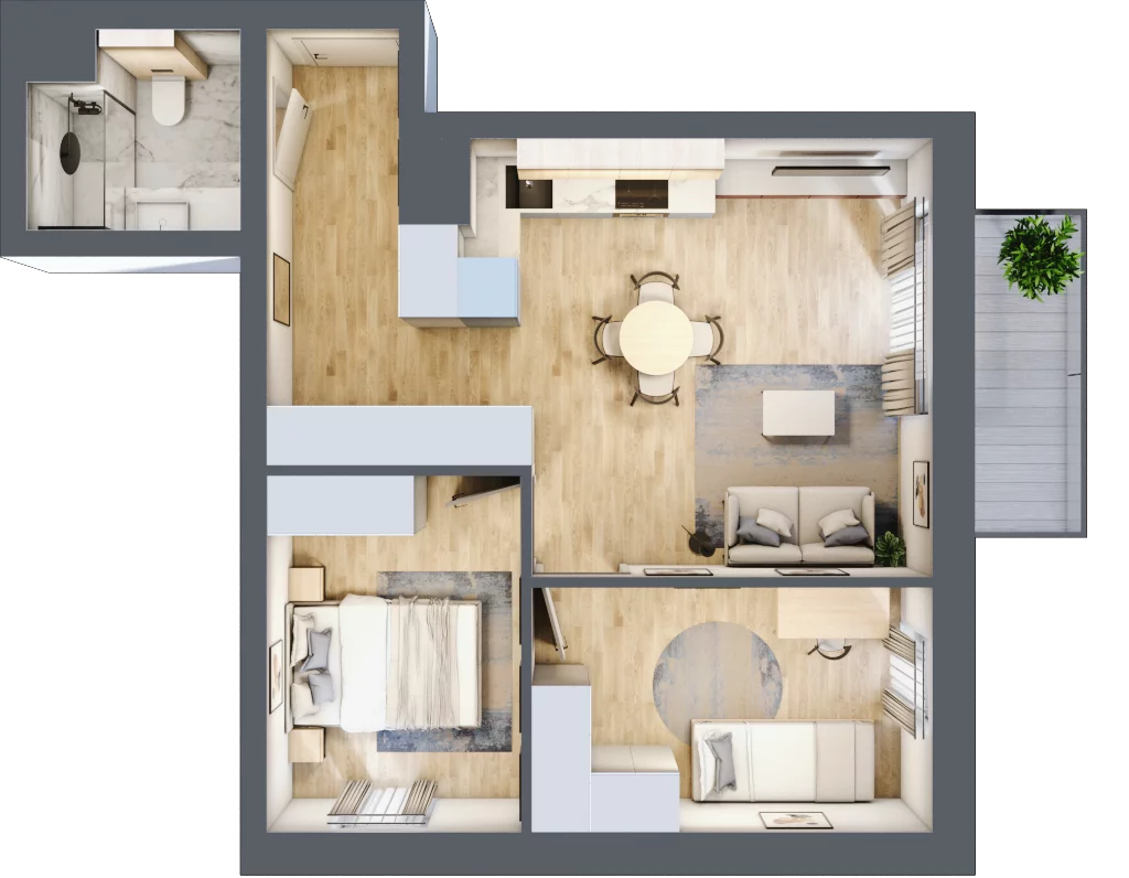 3 pokoje, mieszkanie 51,93 m², piętro 1, oferta nr C.1.16, Apartamenty Widok etap II, Skierniewice, Widok, ul. Armii Krajowej 63