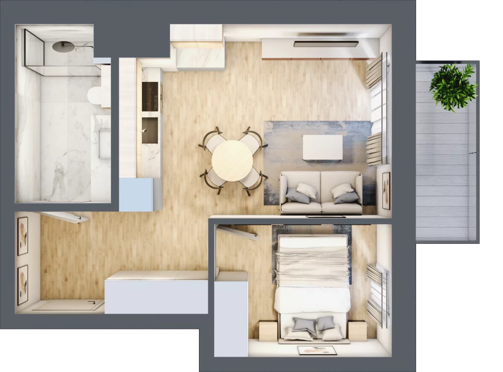 2 pokoje, mieszkanie 36,47 m², piętro 3, oferta nr C.3.32, Apartamenty Widok etap II, Skierniewice, Widok, ul. Armii Krajowej 63