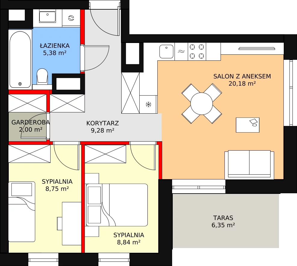 Zalety mieszkania 56.21 m², C.9.86