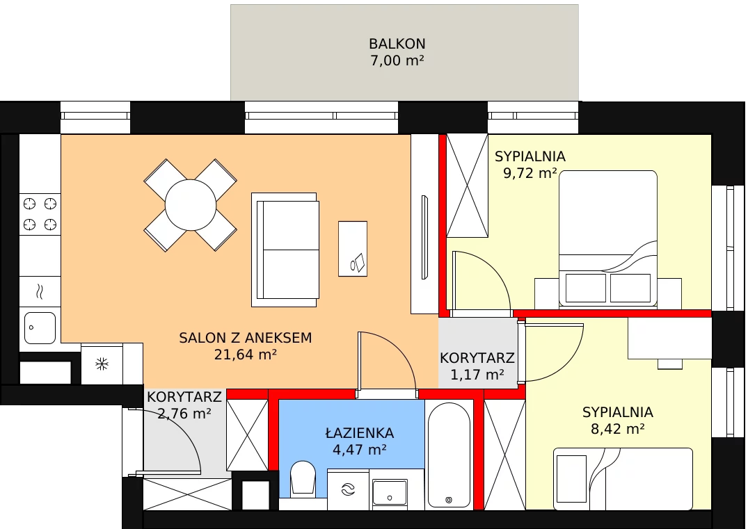 Zalety mieszkania 50.05 m², D.1.11
