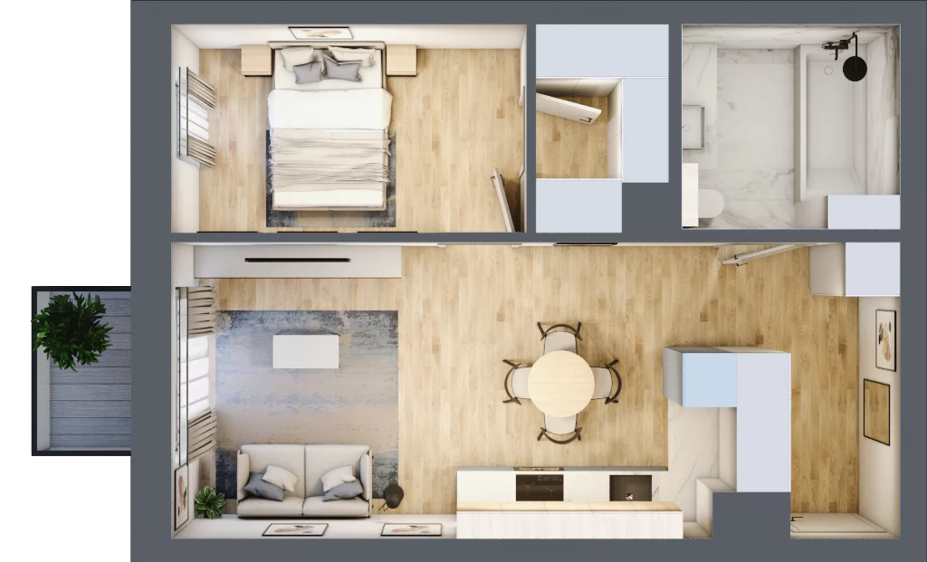 2 pokoje, mieszkanie 45,59 m², piętro 2, oferta nr D.2.18, Apartamenty Widok etap II, Skierniewice, Widok, ul. Armii Krajowej 63
