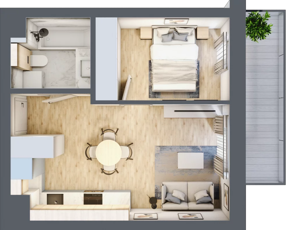 2 pokoje, mieszkanie 34,22 m², piętro 3, oferta nr D.3.33, Apartamenty Widok etap II, Skierniewice, Widok, ul. Armii Krajowej 63