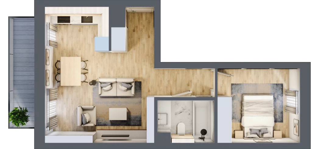 2 pokoje, mieszkanie 45,59 m², parter, oferta nr E.2.34, Apartamenty Widok etap II, Skierniewice, Widok, ul. Armii Krajowej 63