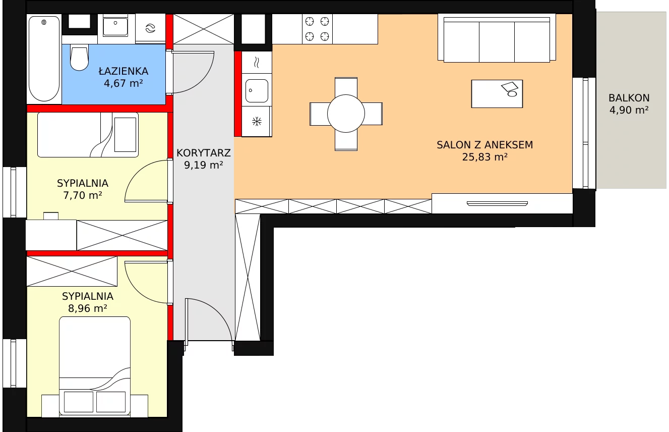 Zalety mieszkania 58.11 m², E.3.56