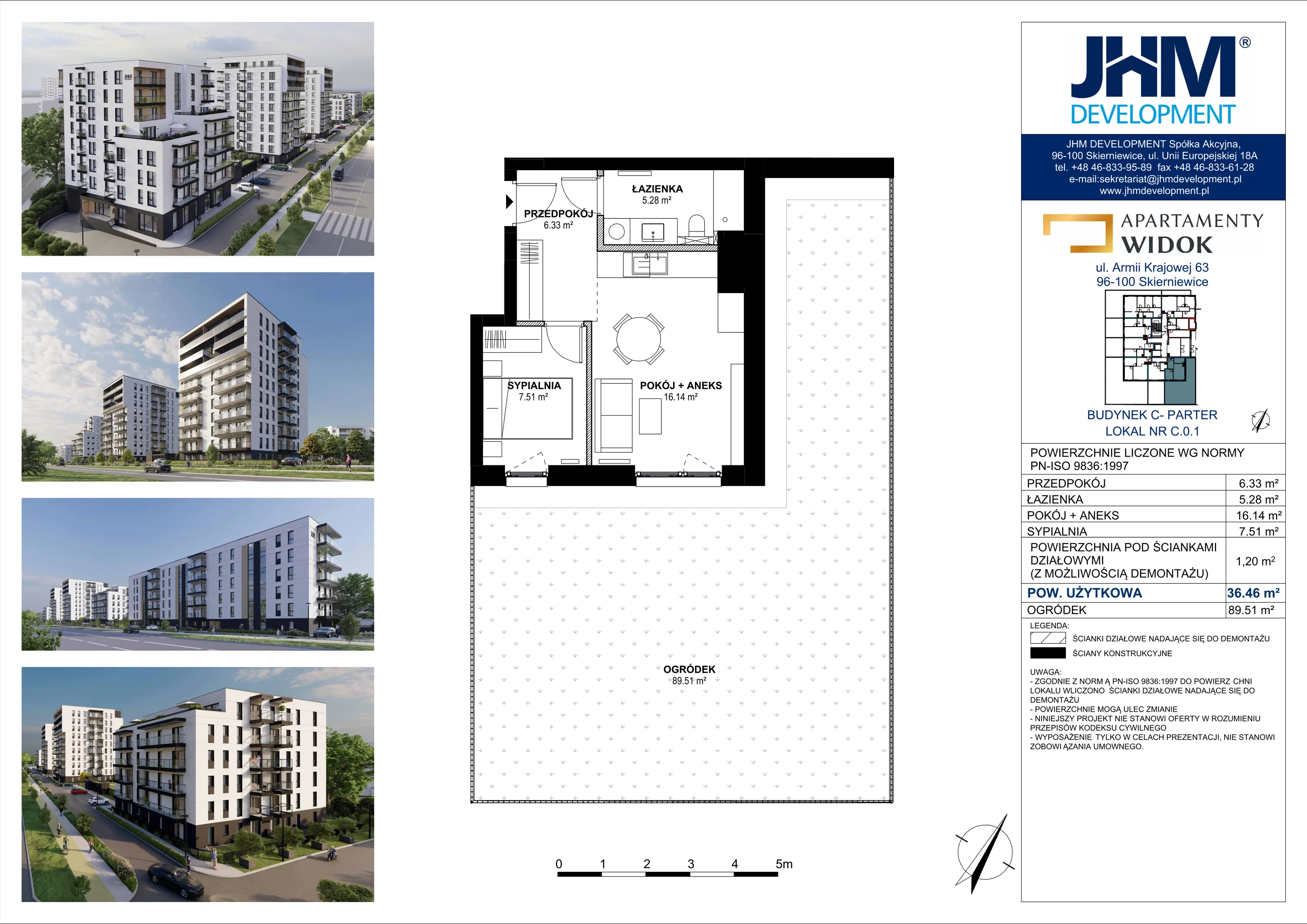 2 pokoje, mieszkanie 36,46 m², parter, oferta nr C.0.1, Apartamenty Widok etap II, Skierniewice, Widok, ul. Armii Krajowej 63