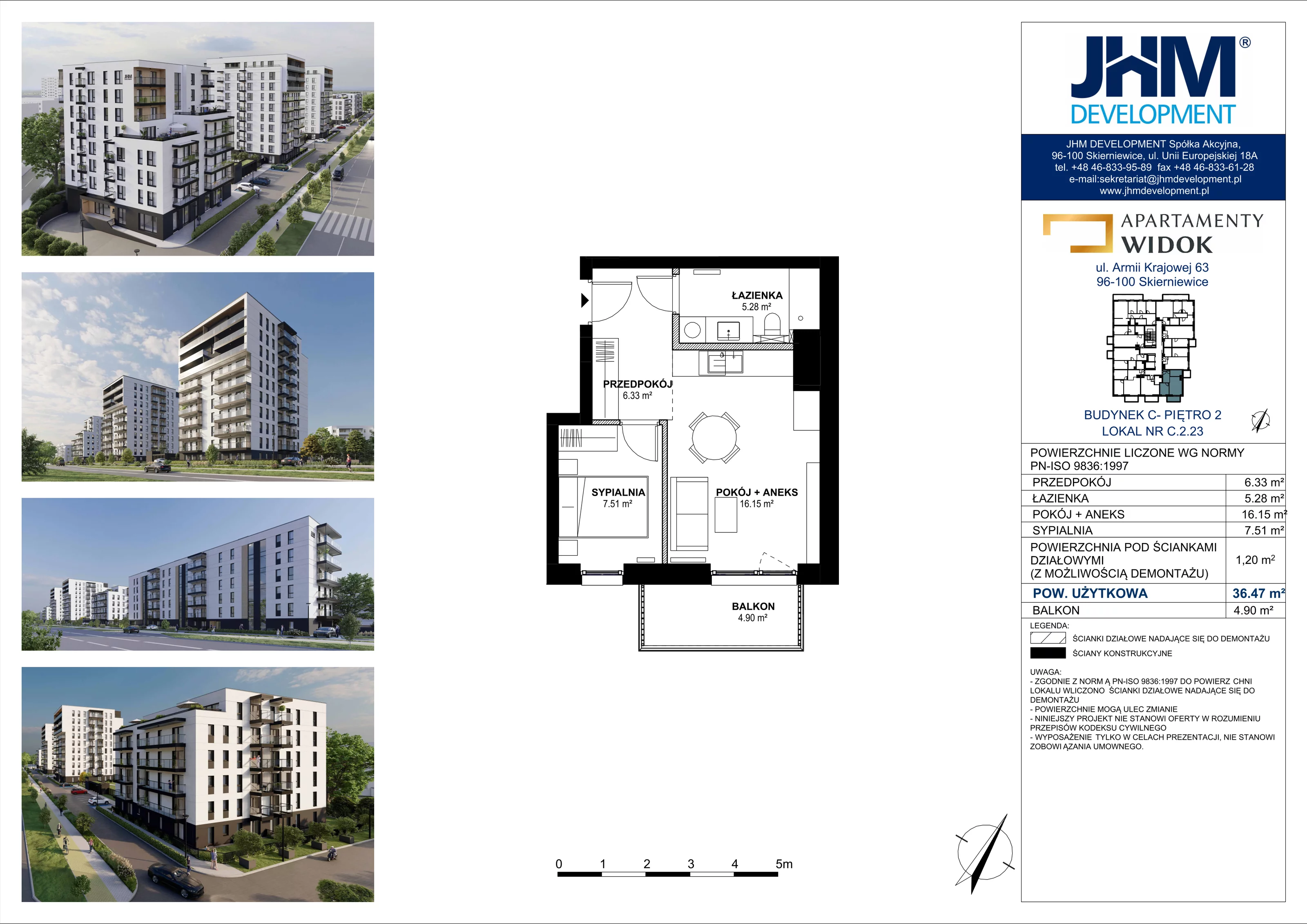 2 pokoje, mieszkanie 36,47 m², piętro 2, oferta nr C.2.23, Apartamenty Widok etap II, Skierniewice, Widok, ul. Armii Krajowej 63