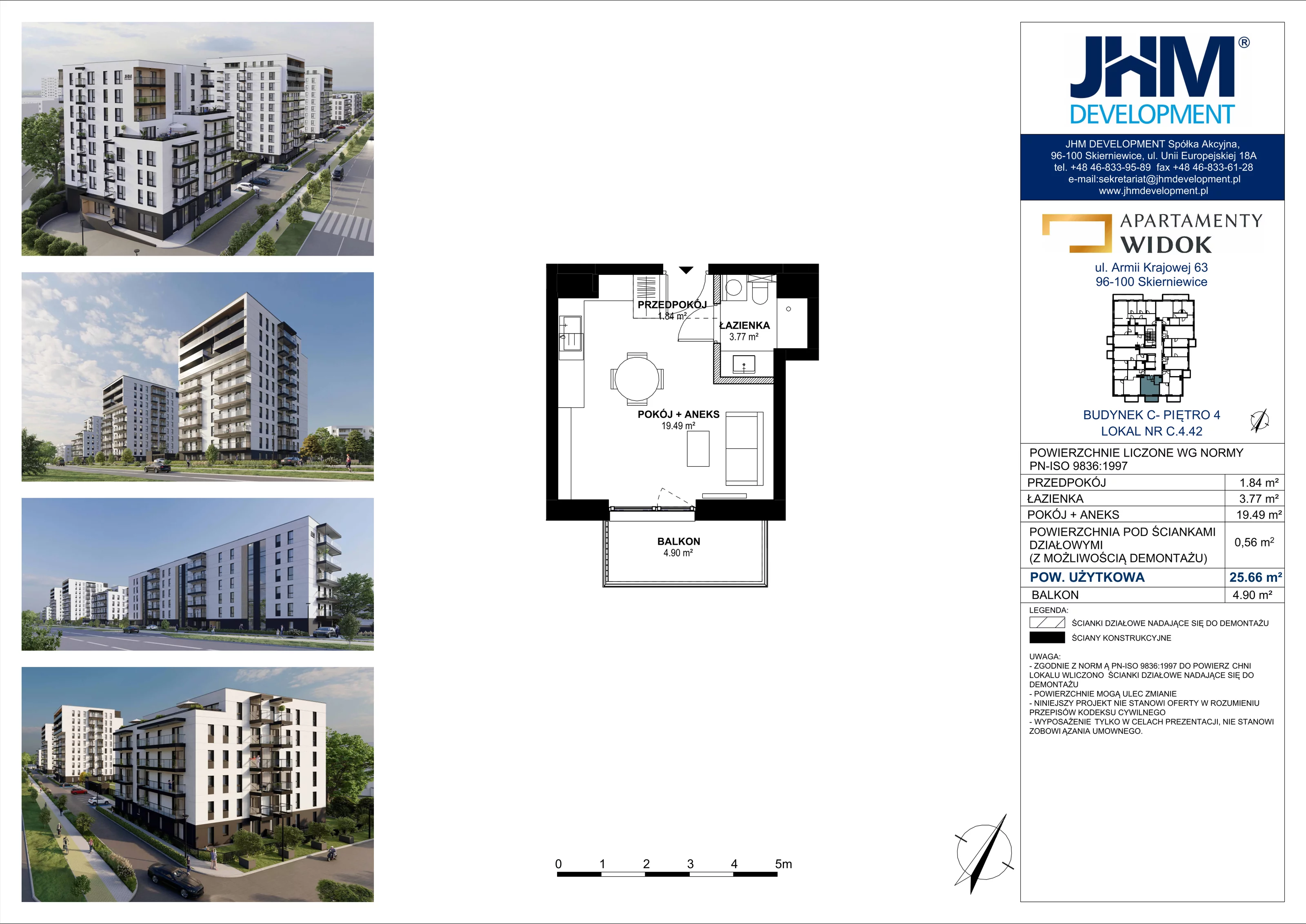 1 pokój, mieszkanie 25,66 m², piętro 4, oferta nr C.4.42, Apartamenty Widok etap II, Skierniewice, Widok, ul. Armii Krajowej 63