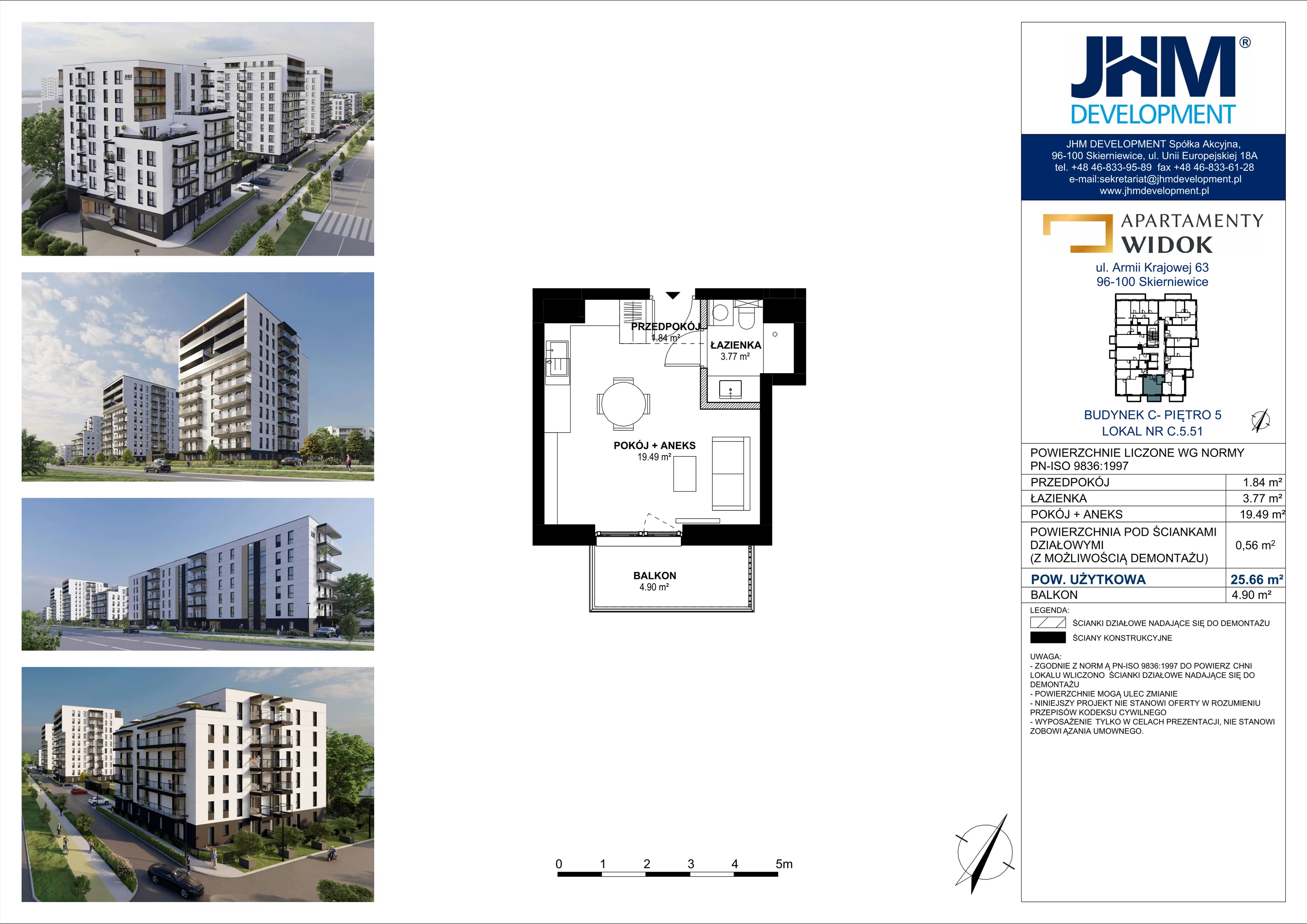 1 pokój, mieszkanie 25,66 m², piętro 5, oferta nr C.5.51, Apartamenty Widok etap II, Skierniewice, Widok, ul. Armii Krajowej 63