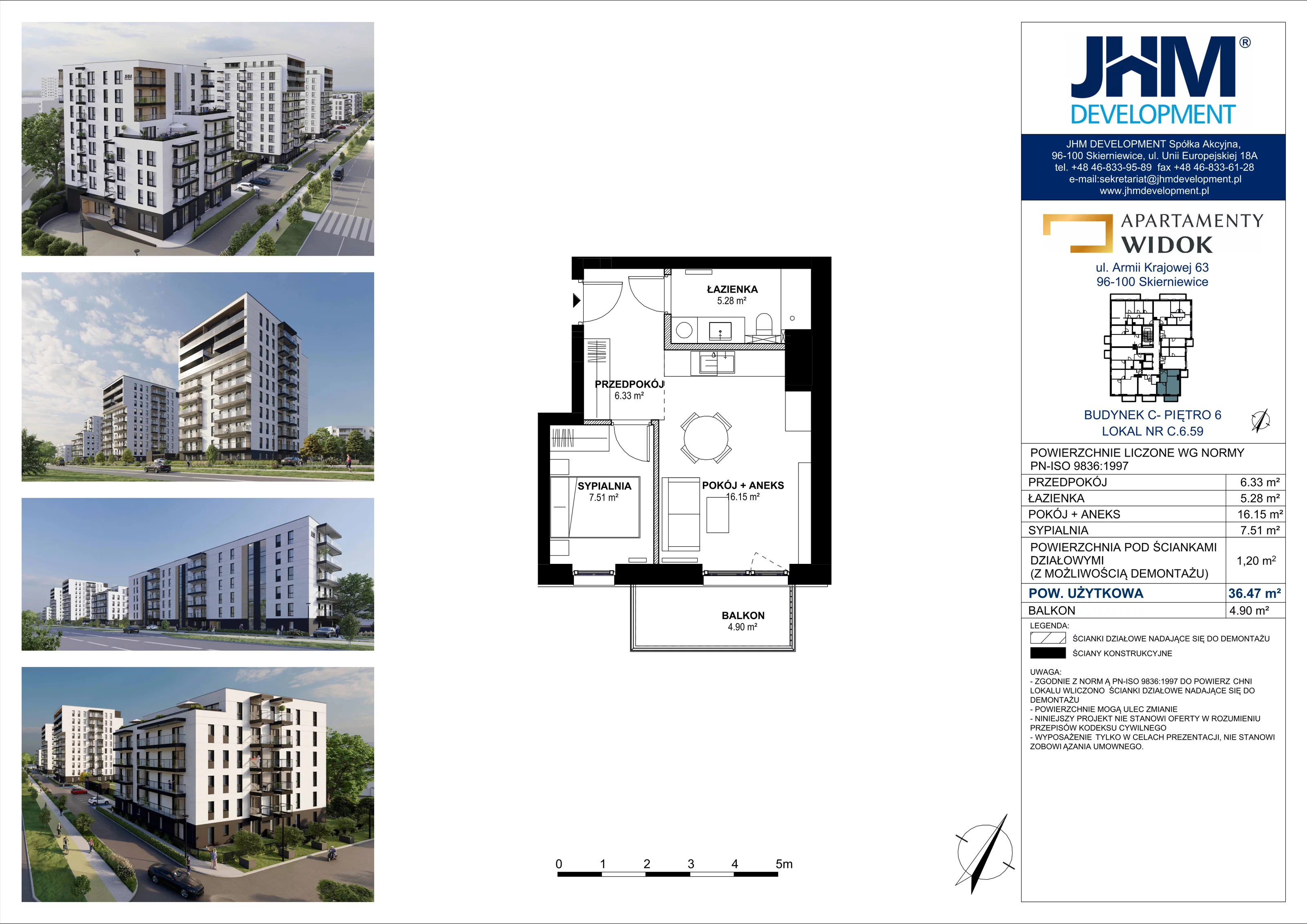 2 pokoje, mieszkanie 36,47 m², piętro 6, oferta nr C.6.59, Apartamenty Widok etap II, Skierniewice, Widok, ul. Armii Krajowej 63