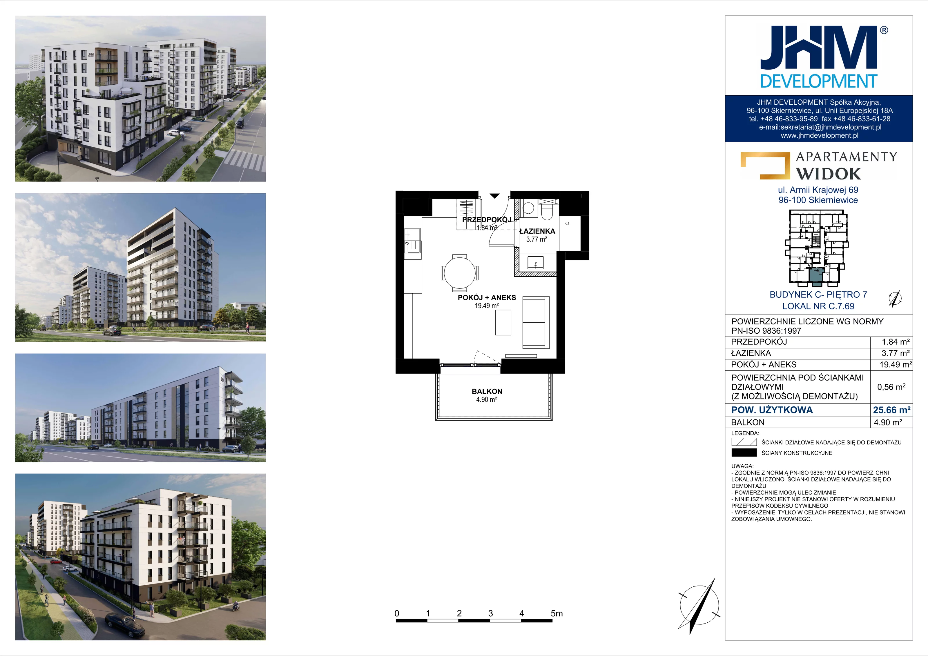 1 pokój, mieszkanie 25,66 m², piętro 7, oferta nr C.7.69, Apartamenty Widok etap II, Skierniewice, Widok, ul. Armii Krajowej 63