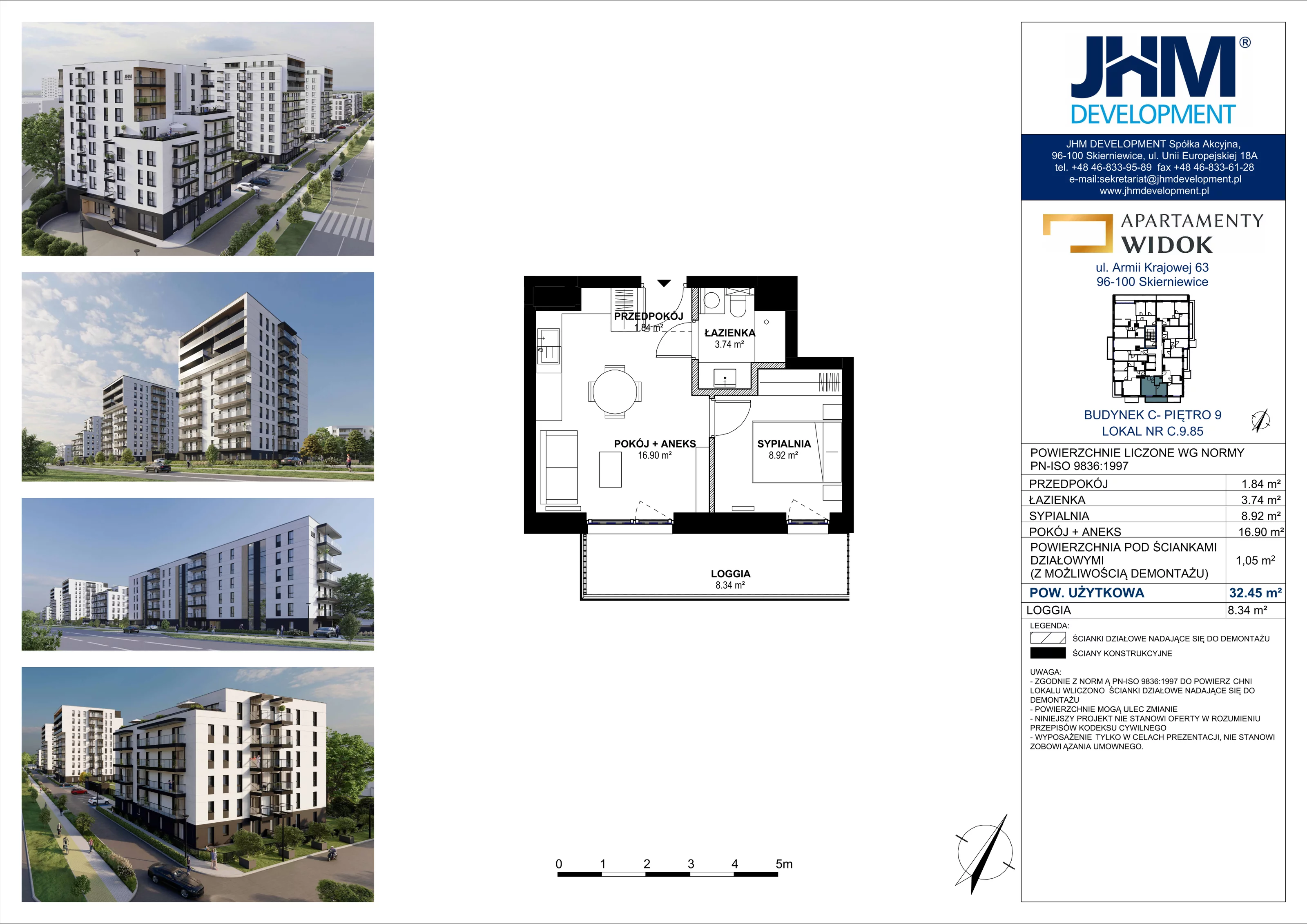 2 pokoje, mieszkanie 32,45 m², piętro 9, oferta nr C.9.85, Apartamenty Widok etap II, Skierniewice, Widok, ul. Armii Krajowej 63