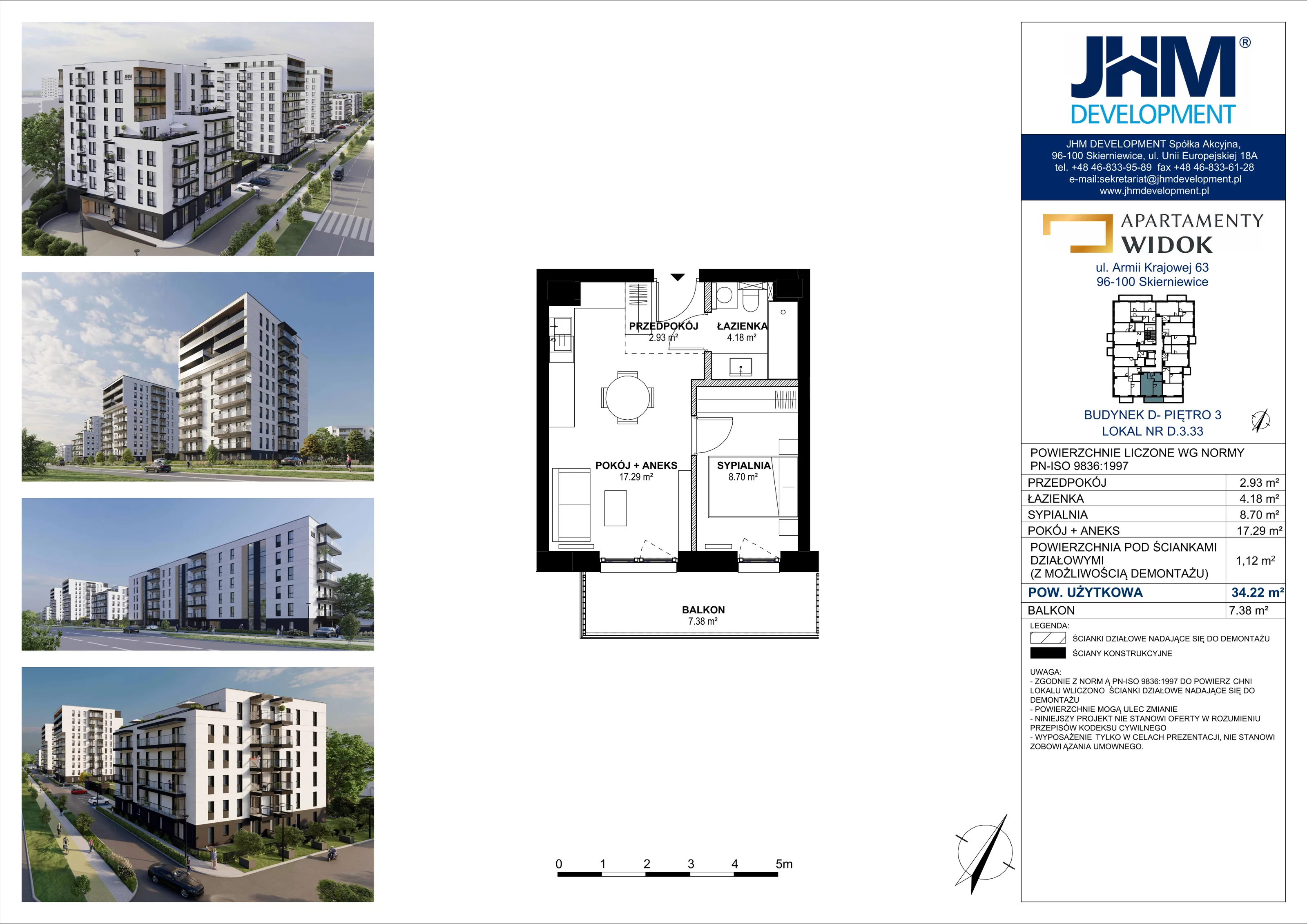 2 pokoje, mieszkanie 34,22 m², piętro 3, oferta nr D.3.33, Apartamenty Widok etap II, Skierniewice, Widok, ul. Armii Krajowej 63