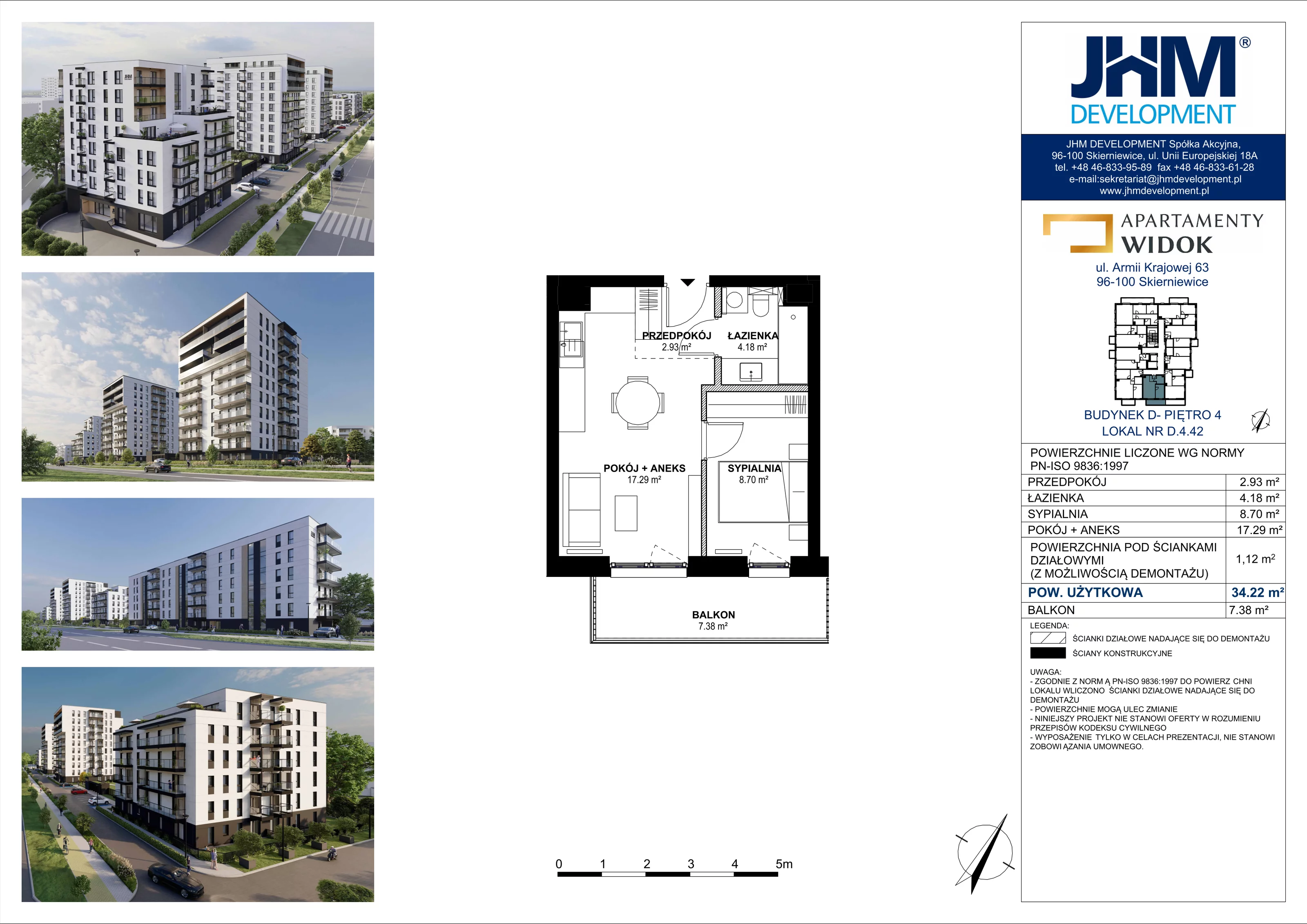 2 pokoje, mieszkanie 34,22 m², piętro 4, oferta nr D.4.42, Apartamenty Widok etap II, Skierniewice, Widok, ul. Armii Krajowej 63