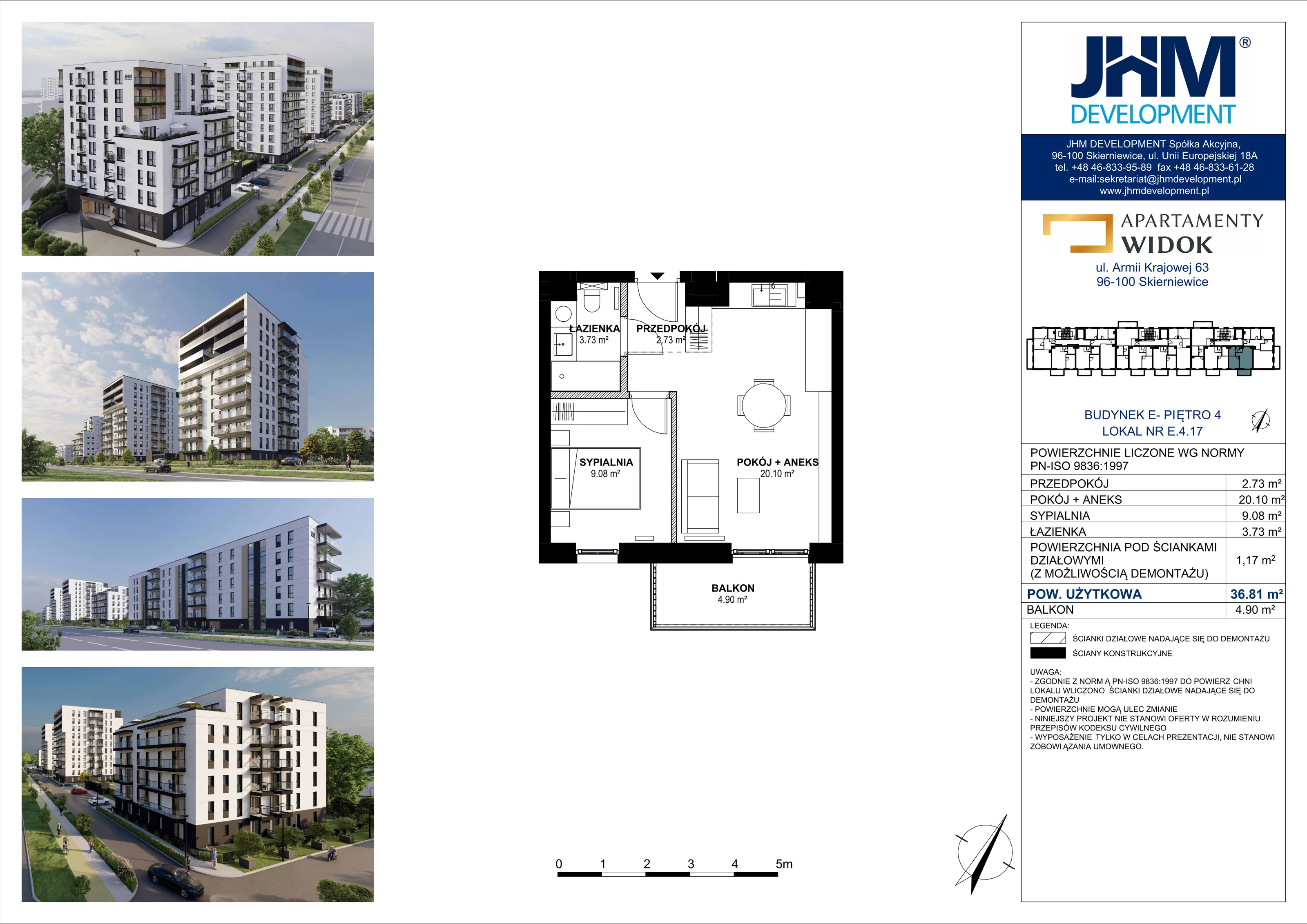 2 pokoje, mieszkanie 36,81 m², piętro 4, oferta nr E.4.17, Apartamenty Widok etap II, Skierniewice, Widok, ul. Armii Krajowej 63