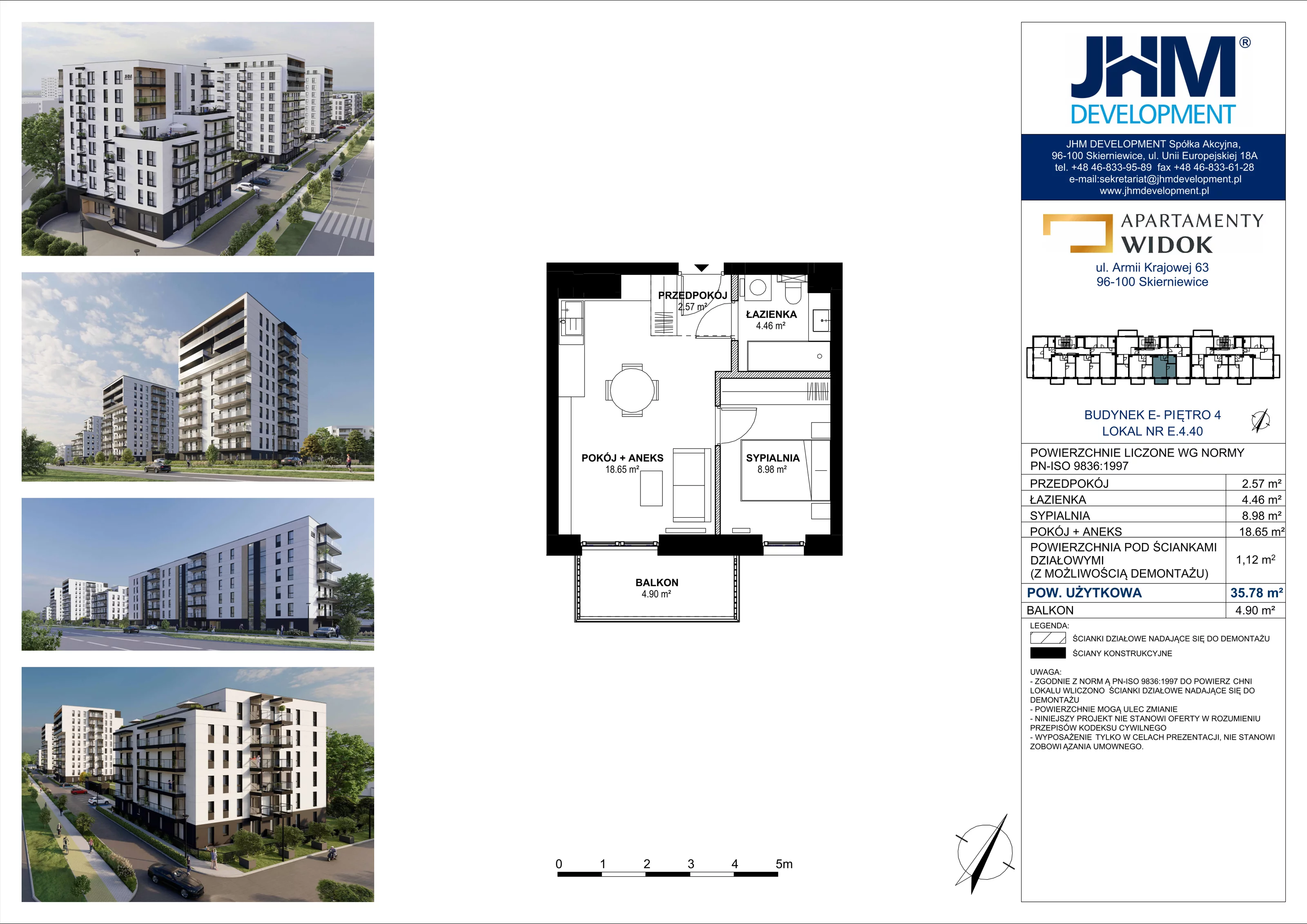 2 pokoje, mieszkanie 35,78 m², piętro 4, oferta nr E.4.40, Apartamenty Widok etap II, Skierniewice, Widok, ul. Armii Krajowej 63