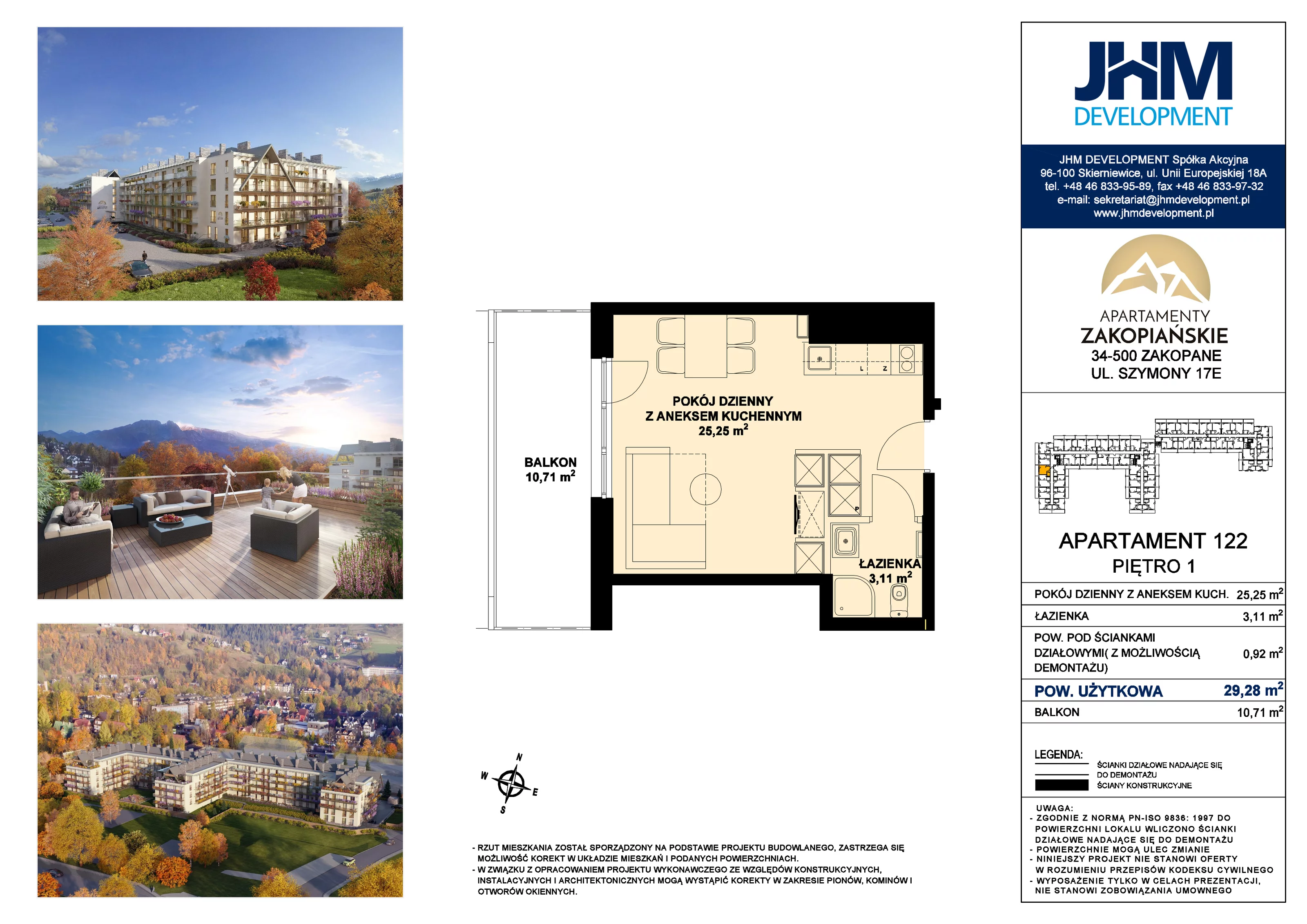 1 pokój, mieszkanie 29,28 m², piętro 1, oferta nr 122 Premium, Apartamenty Zakopiańskie, Zakopane, ul. Szymony 17E