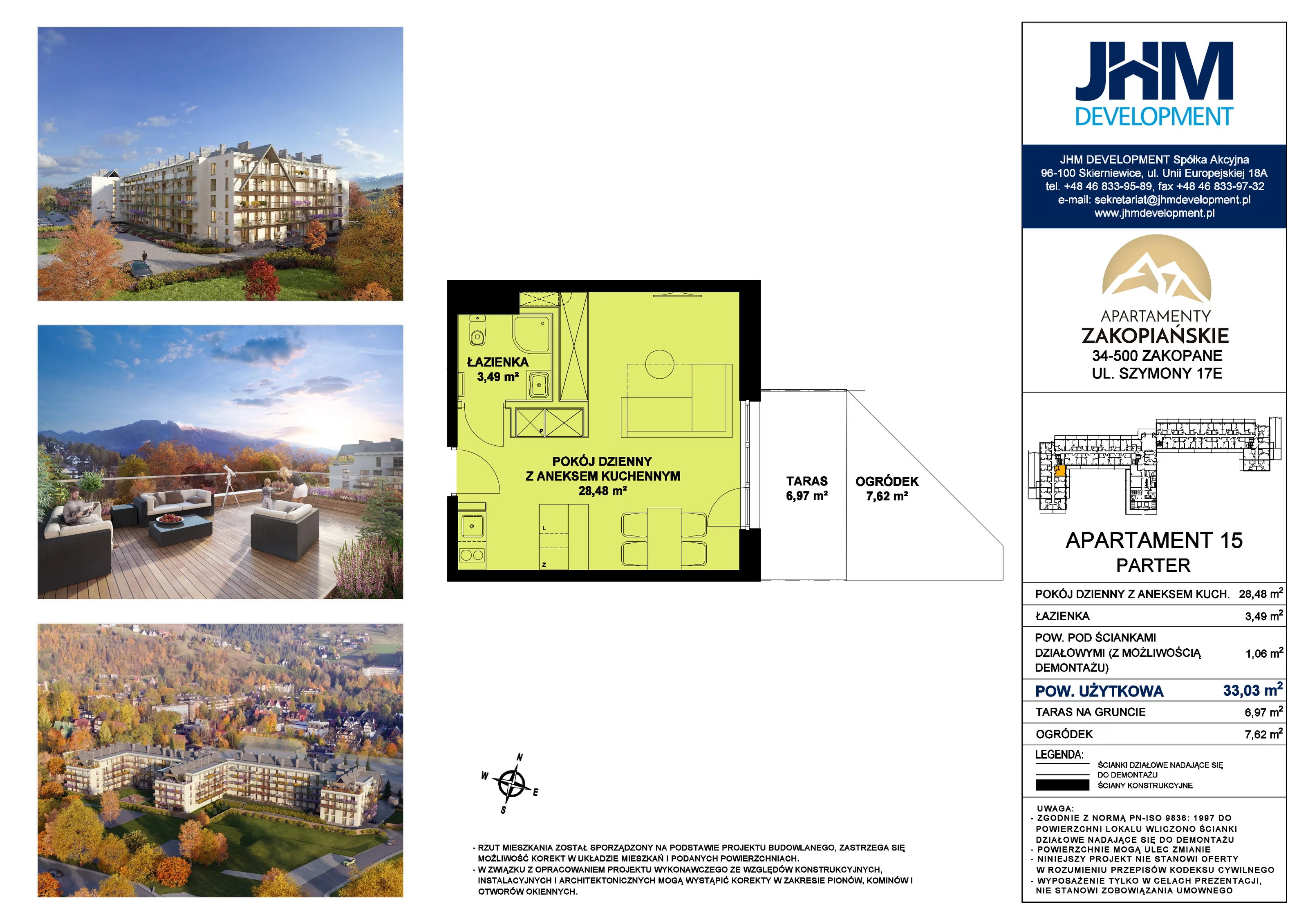 1 pokój, mieszkanie 33,03 m², parter, oferta nr 15, Apartamenty Zakopiańskie, Zakopane, ul. Szymony 17E