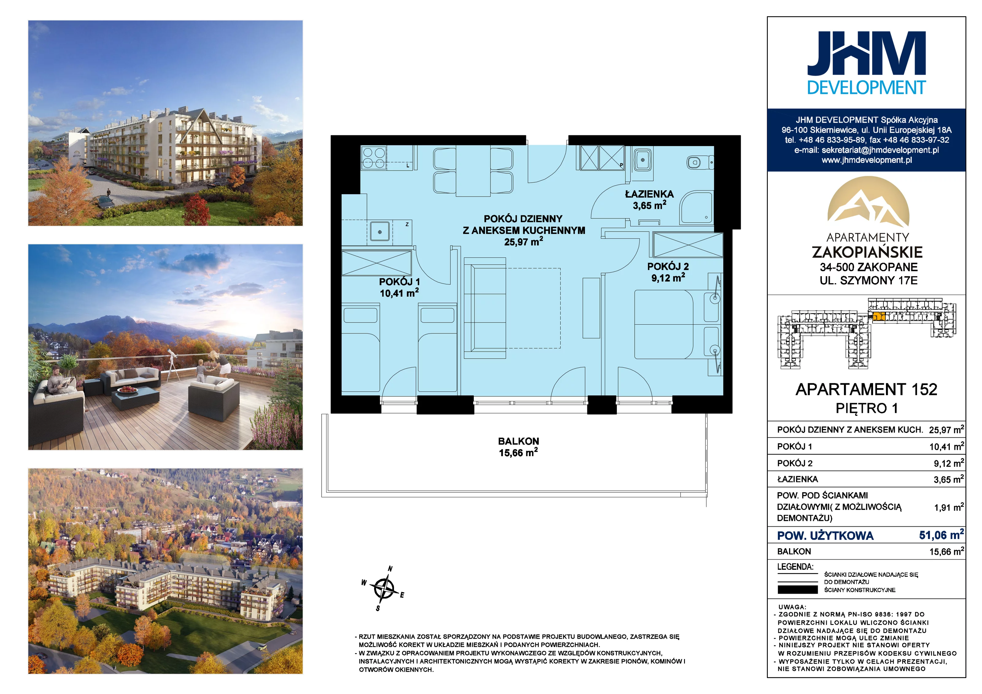3 pokoje, mieszkanie 51,06 m², piętro 1, oferta nr 152 Premium, Apartamenty Zakopiańskie, Zakopane, ul. Szymony 17E