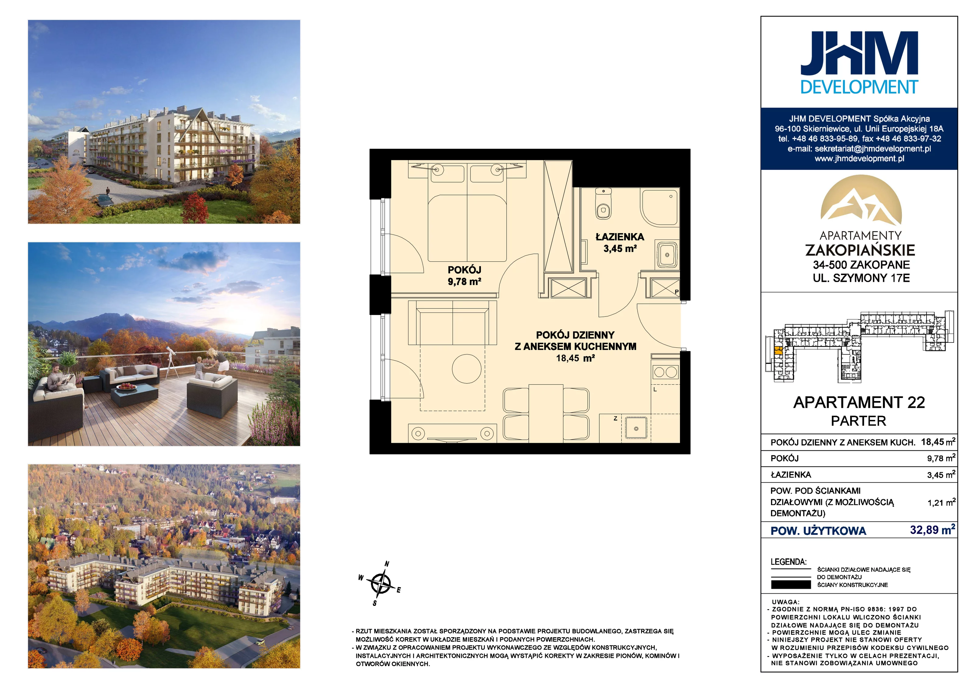 2 pokoje, mieszkanie 32,89 m², parter, oferta nr 22, Apartamenty Zakopiańskie, Zakopane, ul. Szymony 17E