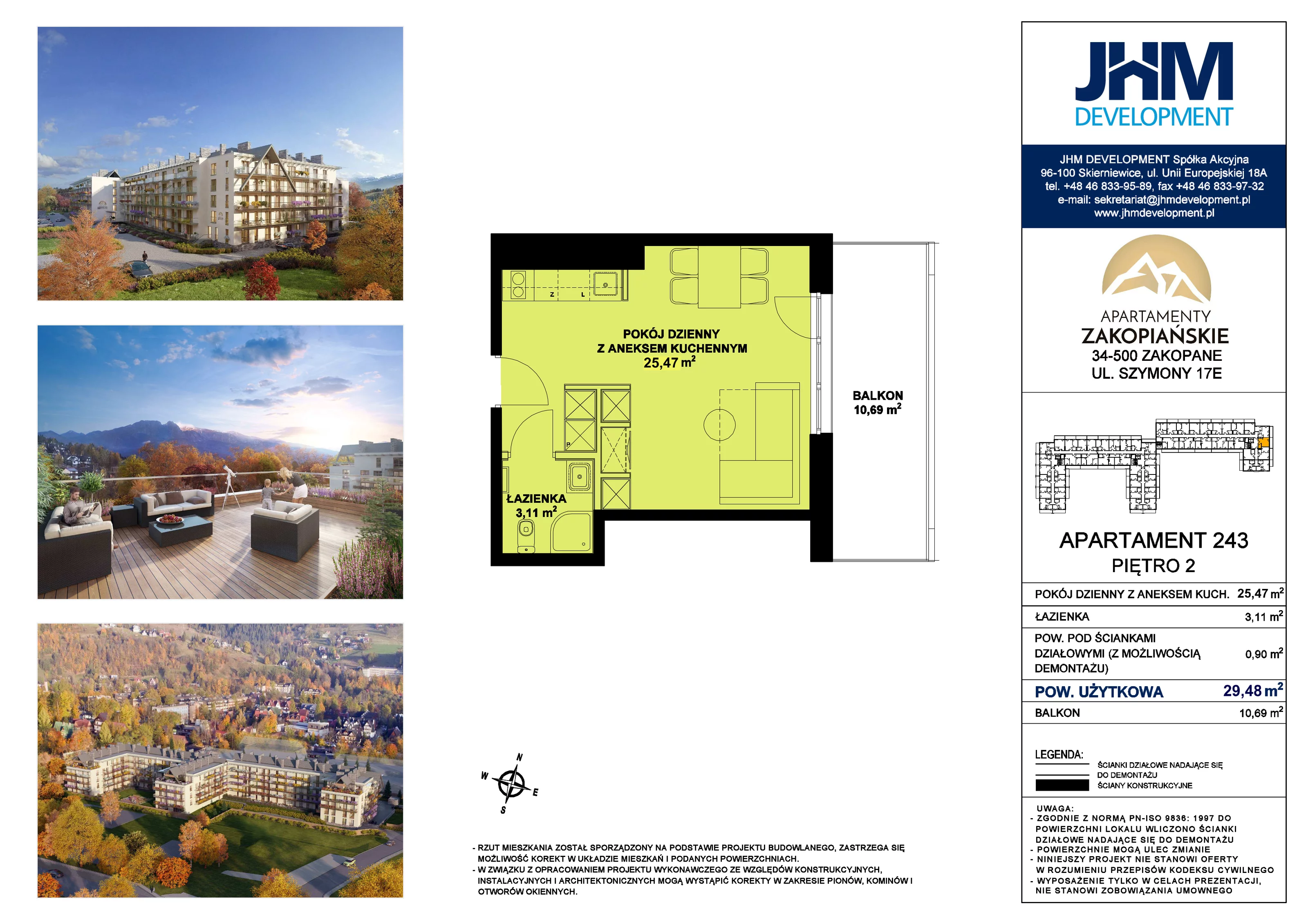 1 pokój, mieszkanie 29,48 m², piętro 2, oferta nr 243, Apartamenty Zakopiańskie, Zakopane, ul. Szymony 17E