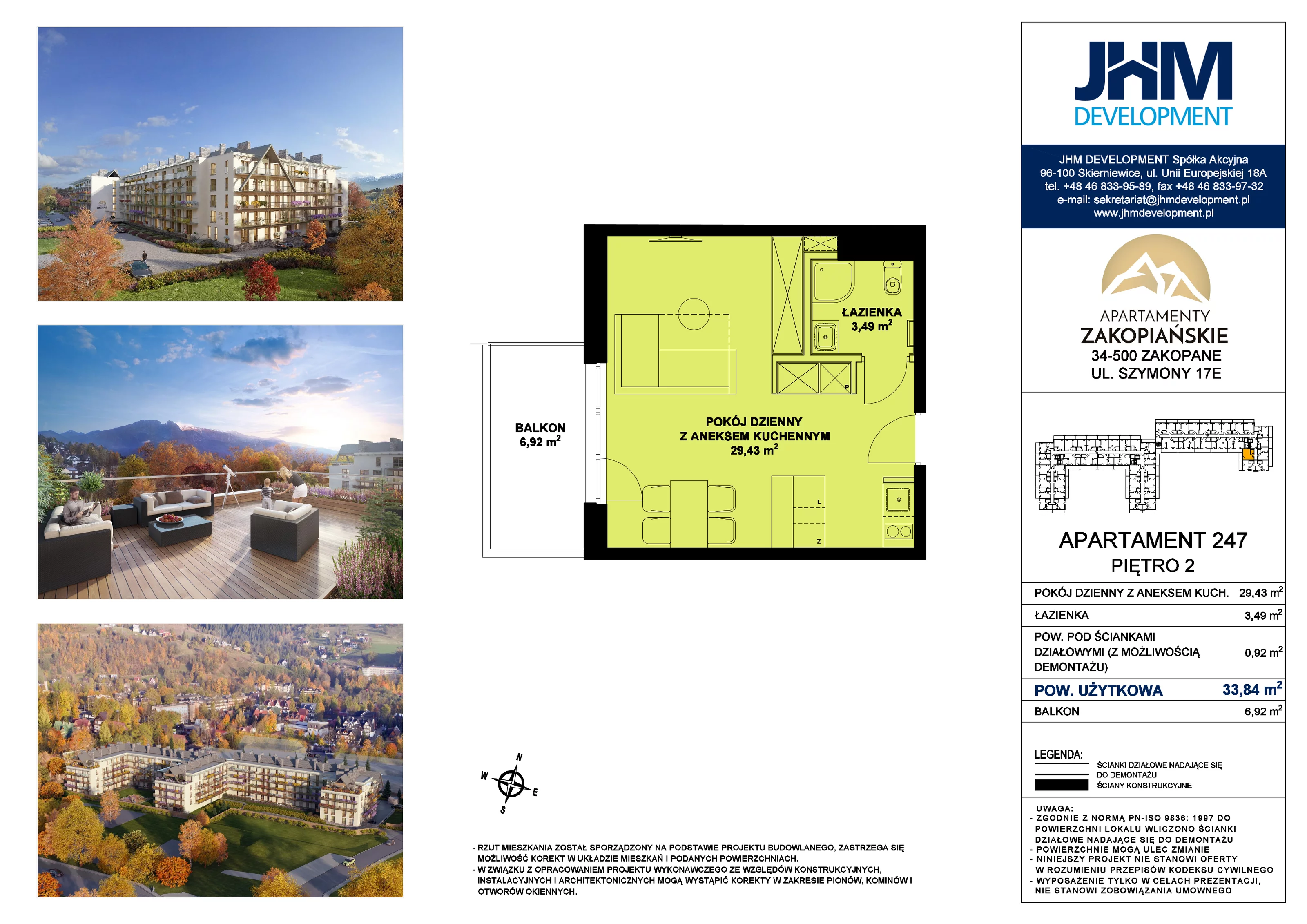 1 pokój, mieszkanie 33,84 m², piętro 2, oferta nr 247, Apartamenty Zakopiańskie, Zakopane, ul. Szymony 17E