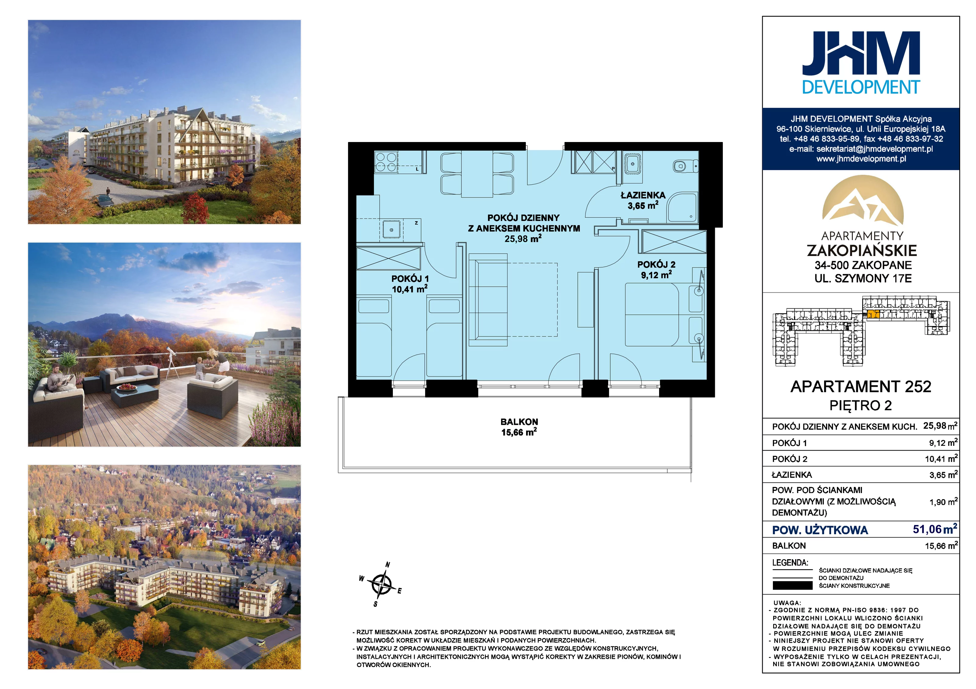 3 pokoje, mieszkanie 51,06 m², piętro 2, oferta nr 252, Apartamenty Zakopiańskie, Zakopane, ul. Szymony 17E