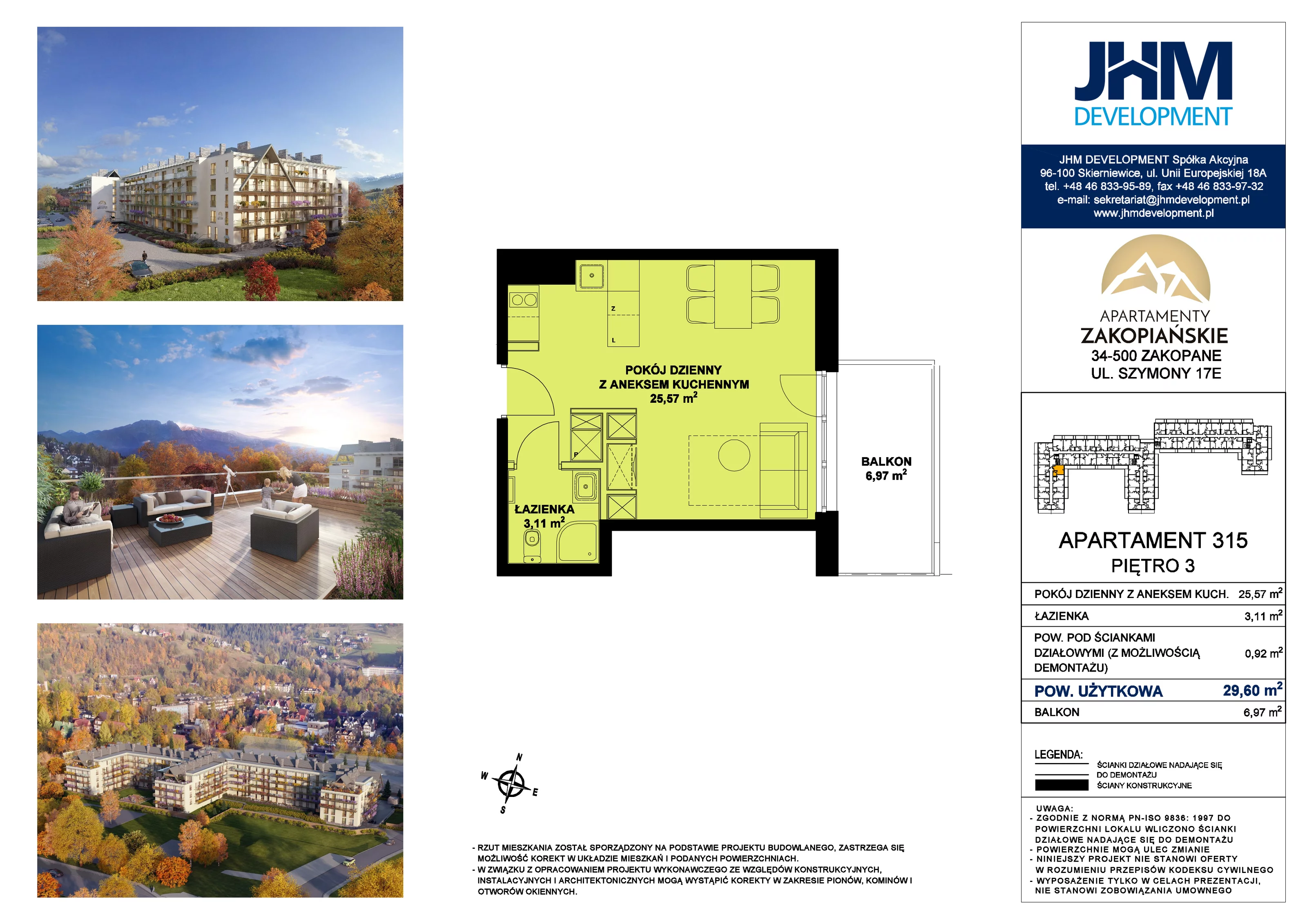 1 pokój, mieszkanie 29,06 m², piętro 3, oferta nr 315, Apartamenty Zakopiańskie, Zakopane, ul. Szymony 17E