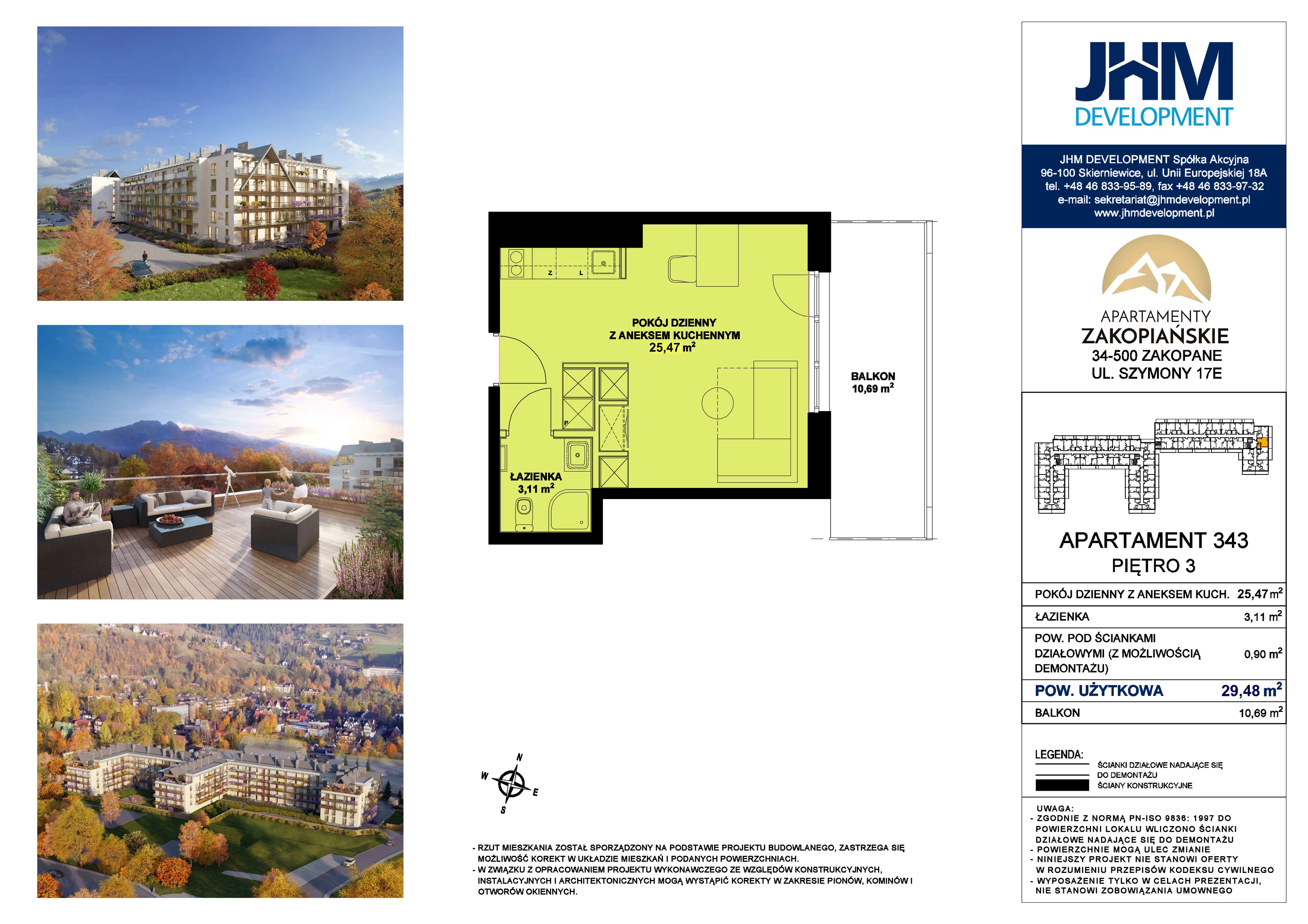 1 pokój, mieszkanie 29,48 m², piętro 3, oferta nr 343, Apartamenty Zakopiańskie, Zakopane, ul. Szymony 17E