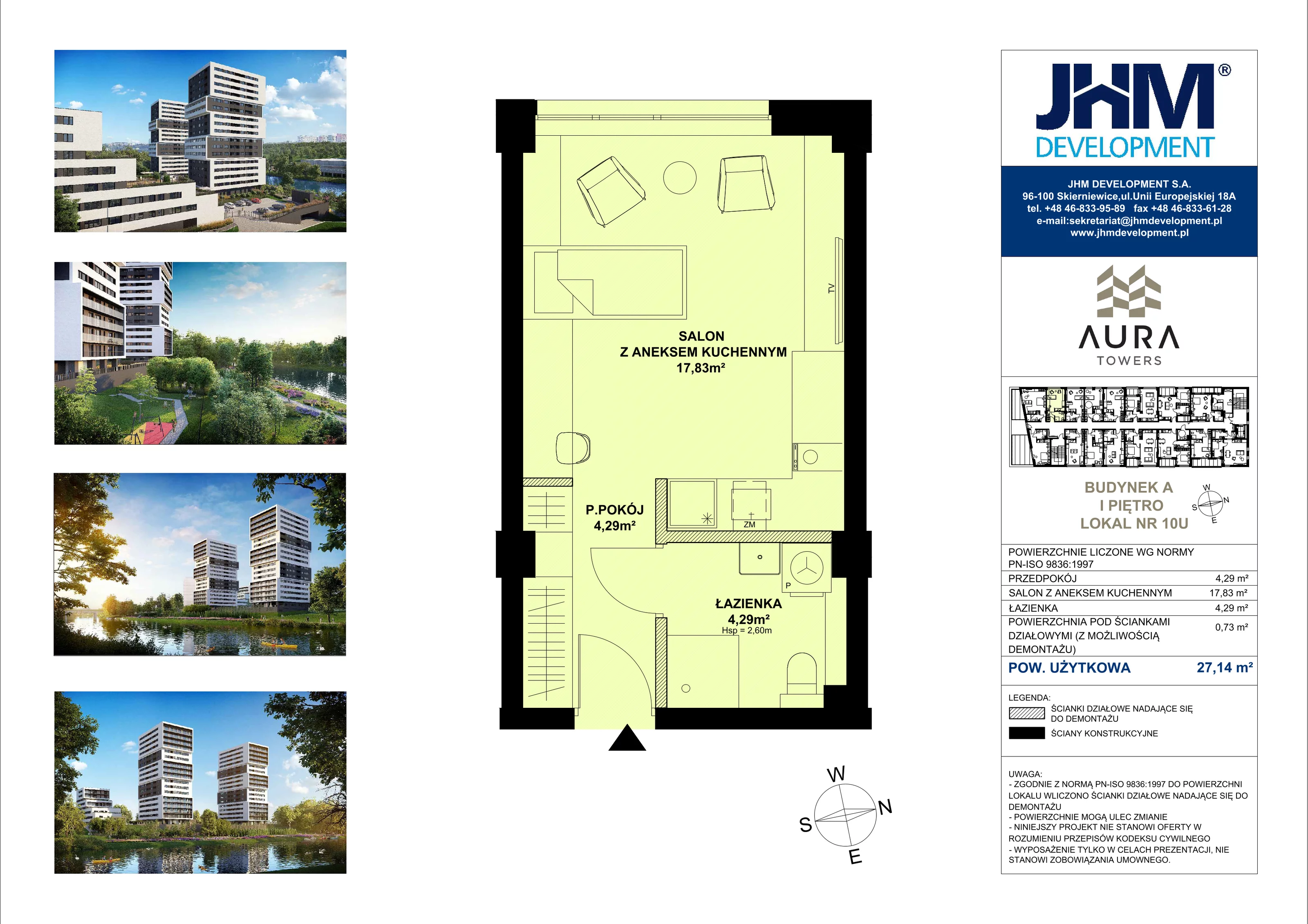 1 pokój, mieszkanie 27,14 m², piętro 1, oferta nr A.1.10U, Aura Towers w Bydgoszczy - mieszkania z widokiem na Brdę!, Bydgoszcz, Bartodzieje, ul. Fordońska 4