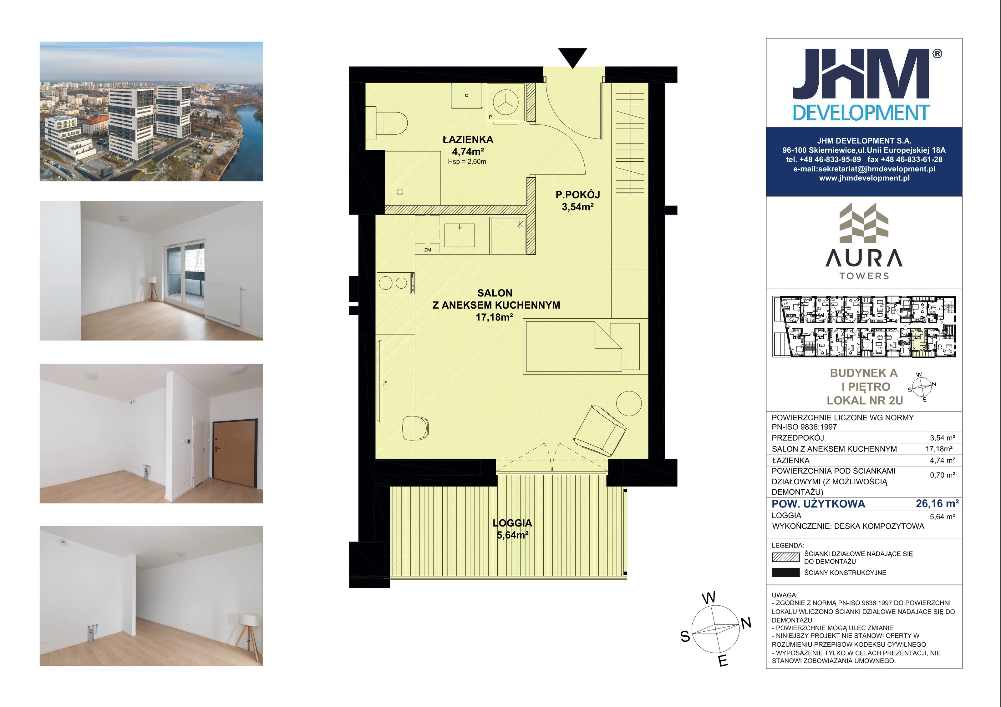 1 pokój, mieszkanie 26,16 m², piętro 1, oferta nr A.1.2U, Aura Towers w Bydgoszczy - mieszkania z widokiem na Brdę!, Bydgoszcz, Bartodzieje, ul. Fordońska 4